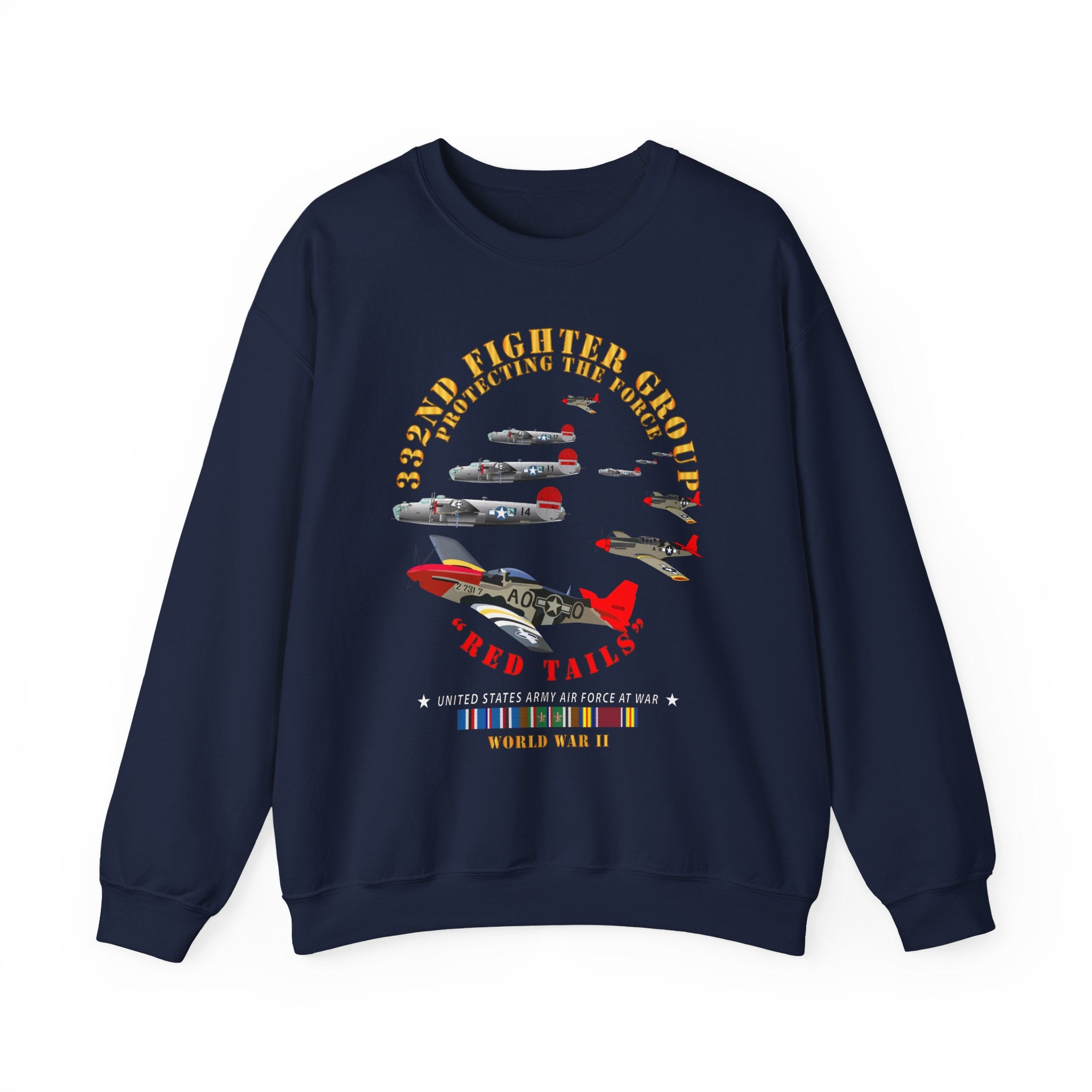 Crewneck Sweatshirt - Army - AAC - 332nd Fighter Group - Red Tails - Protect Force
