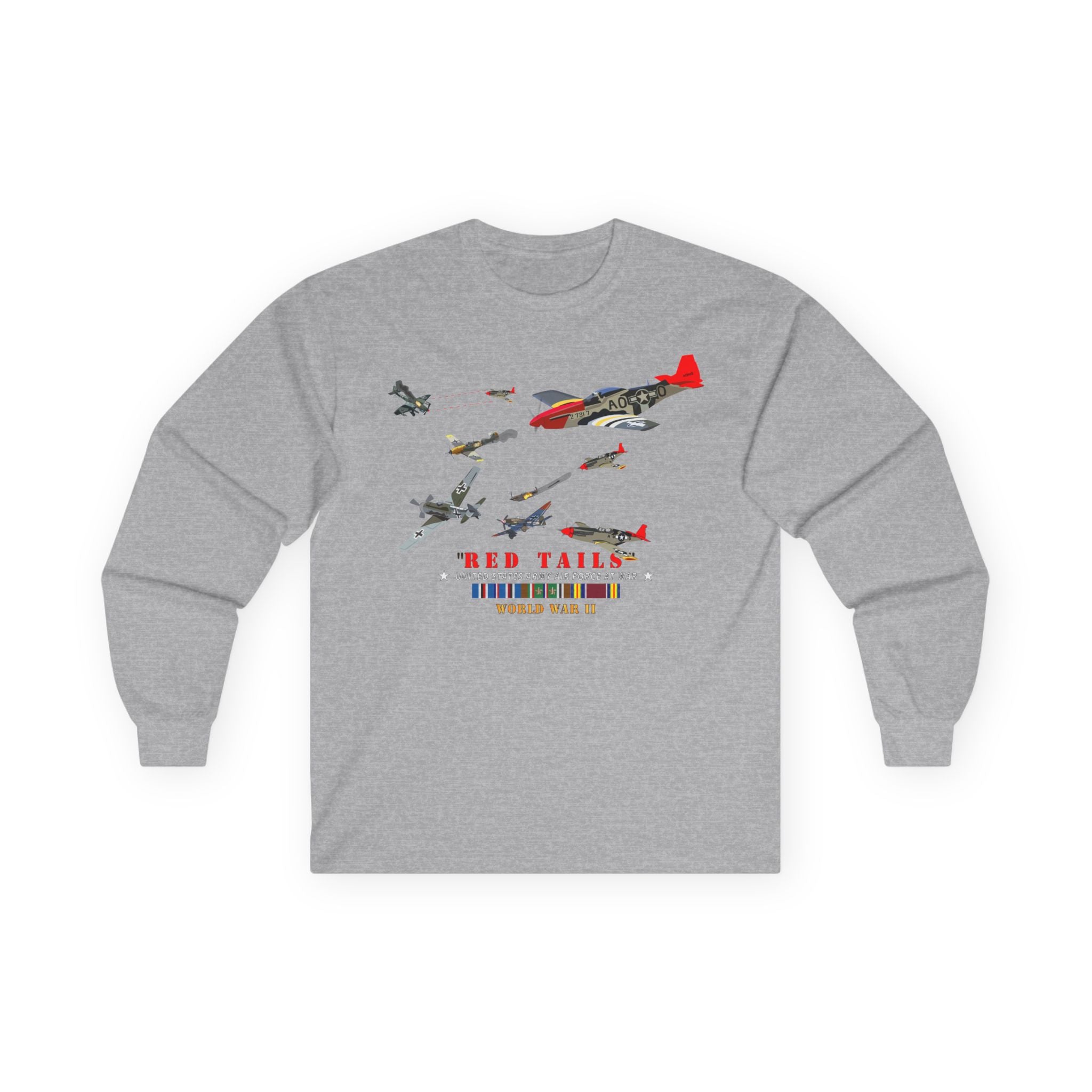 Unisex Long Sleeve Tee - Army - AAC - 332nd Fighter Group - Red Tails - At War