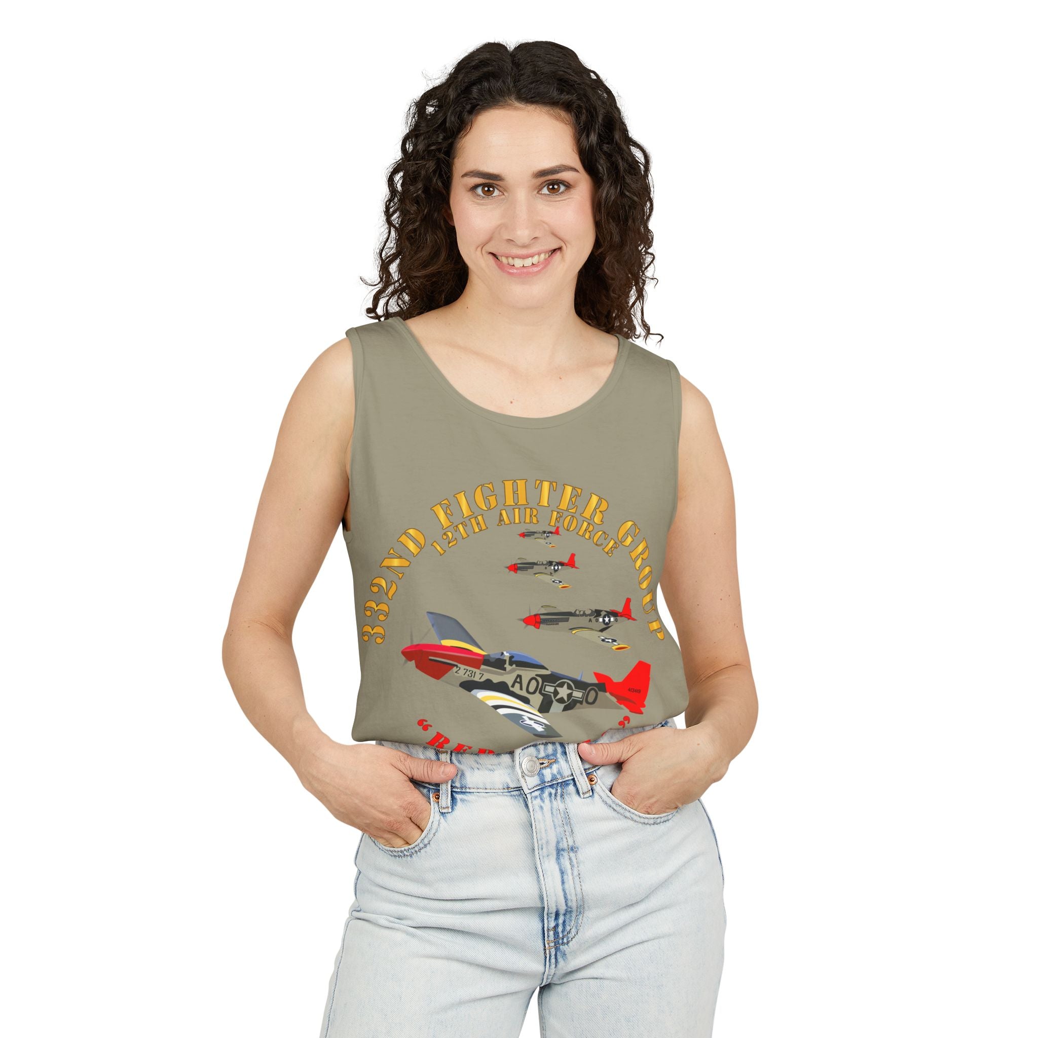 Unisex Garment-Dyed Tank Top - Army - AAC - 332nd Fighter Group - 12th AF - Red Tails v1