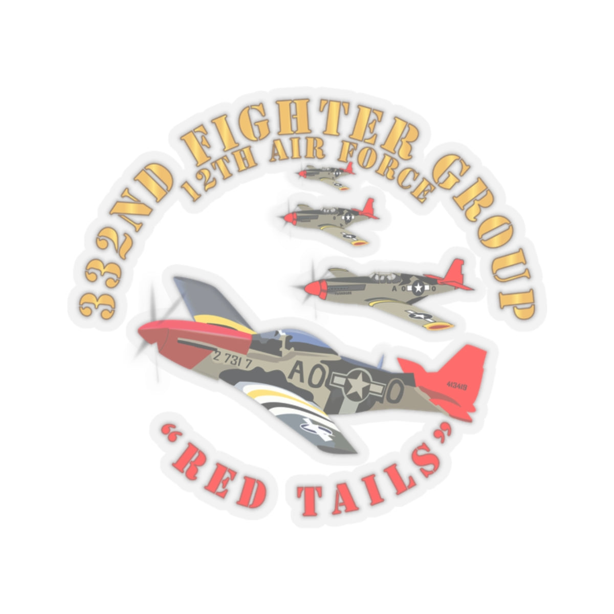 Kiss-Cut Stickers - Army - AAC - 332nd Fighter Group - 12th AF - Red Tails v1