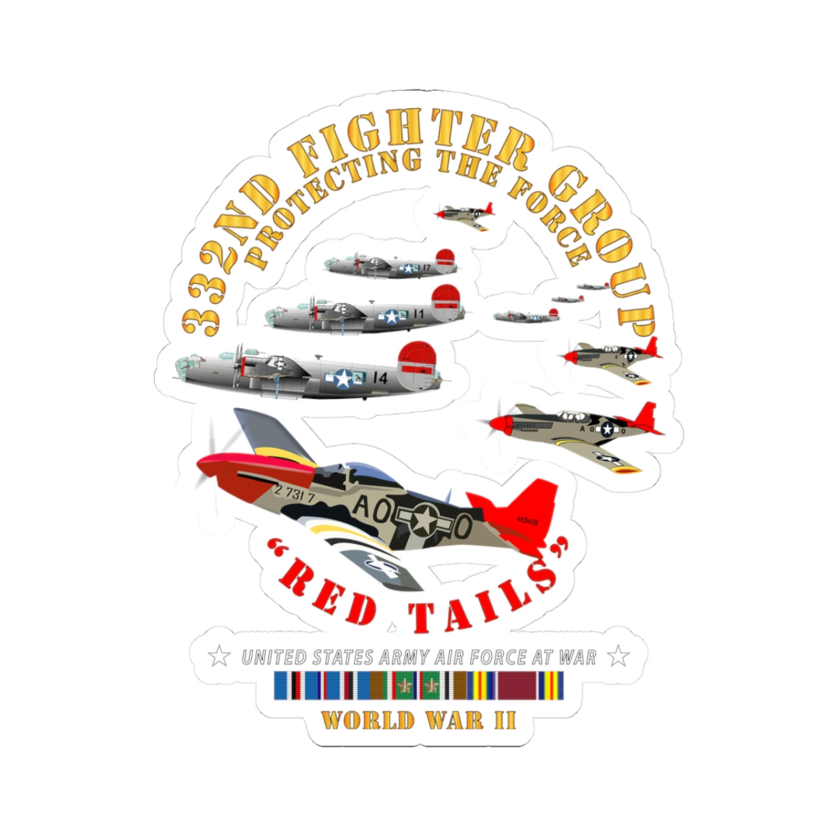 Kiss-Cut Stickers - Army - AAC - 332nd Fighter Group - Red Tails - Protect Force