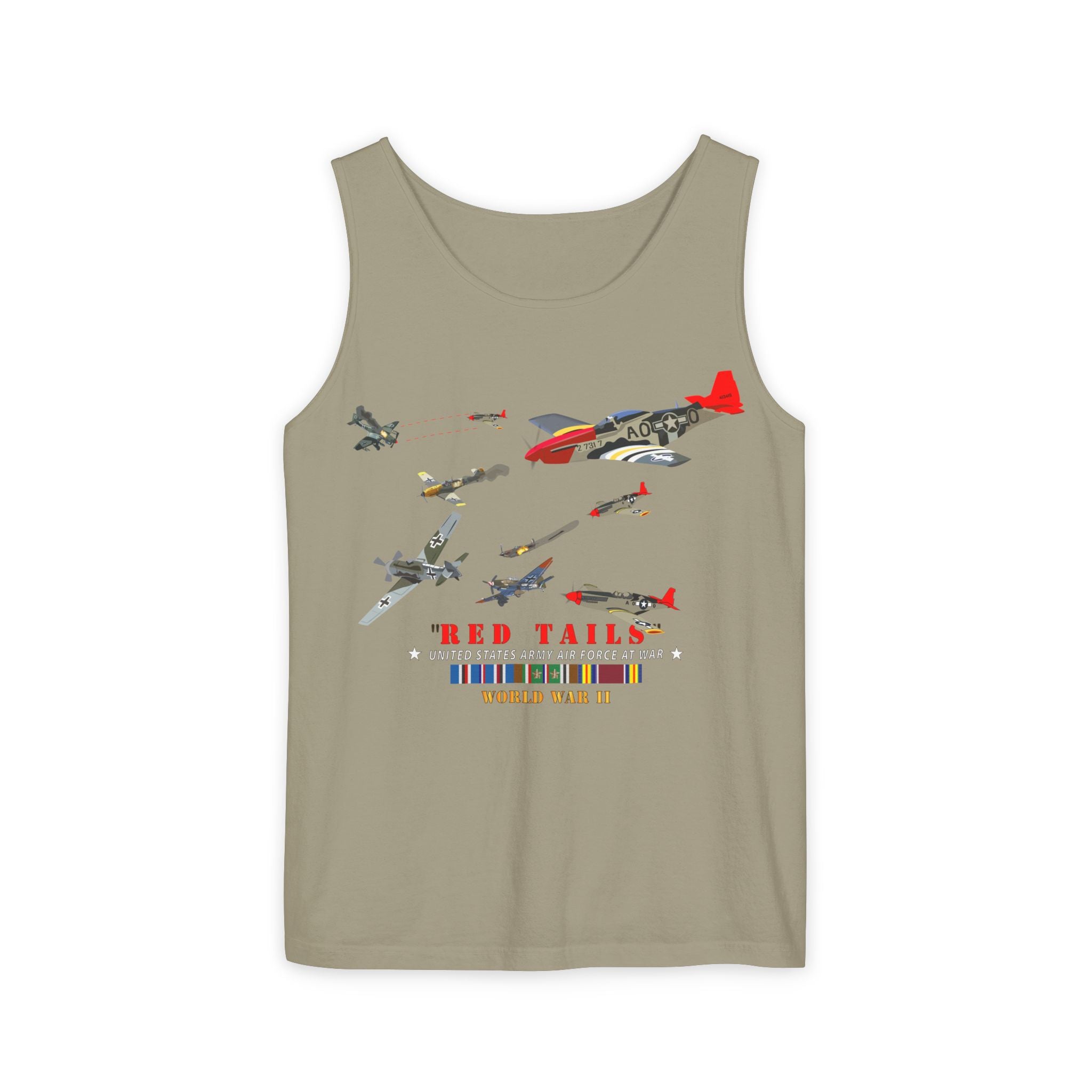 Unisex Garment-Dyed Tank Top - Army - AAC - 332nd Fighter Group - Red Tails - At War