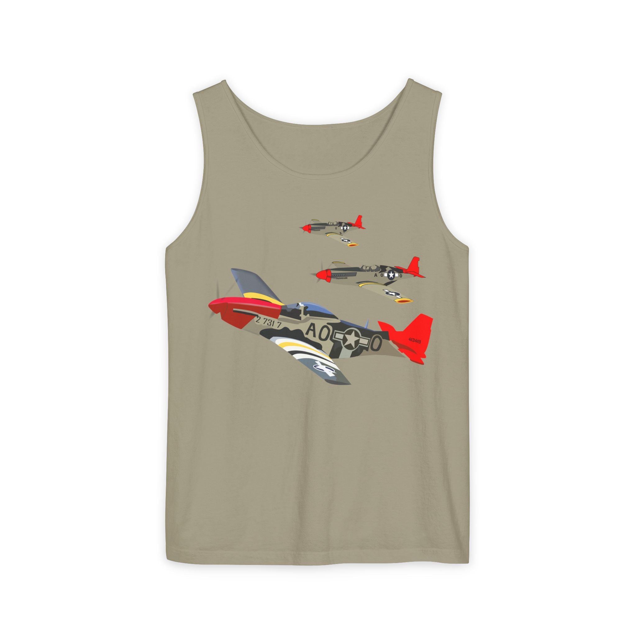 Unisex Garment-Dyed Tank Top - Army - AAC - 332nd Fighter Group - 12th AF - Red Tails wo Txt