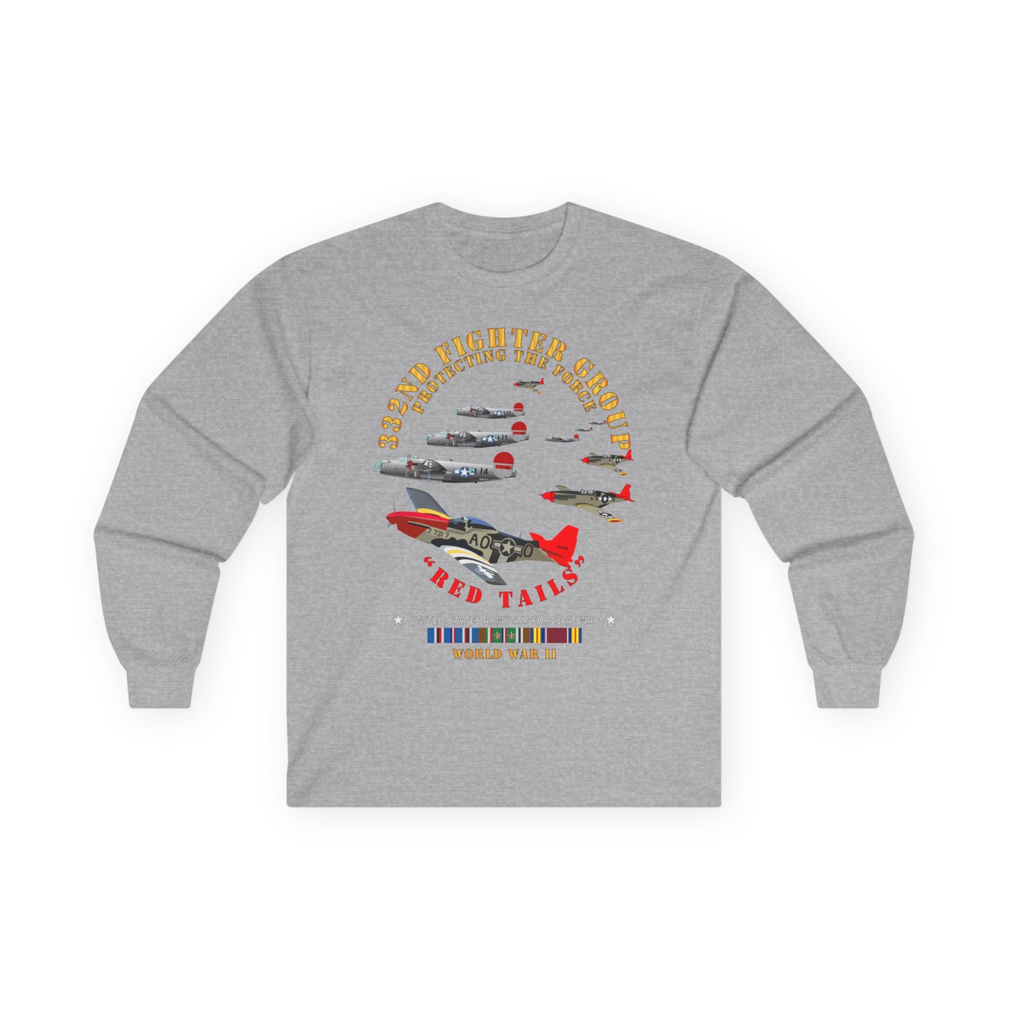 Unisex Long Sleeve Tee - Army - AAC - 332nd Fighter Group - Red Tails - Protect Force