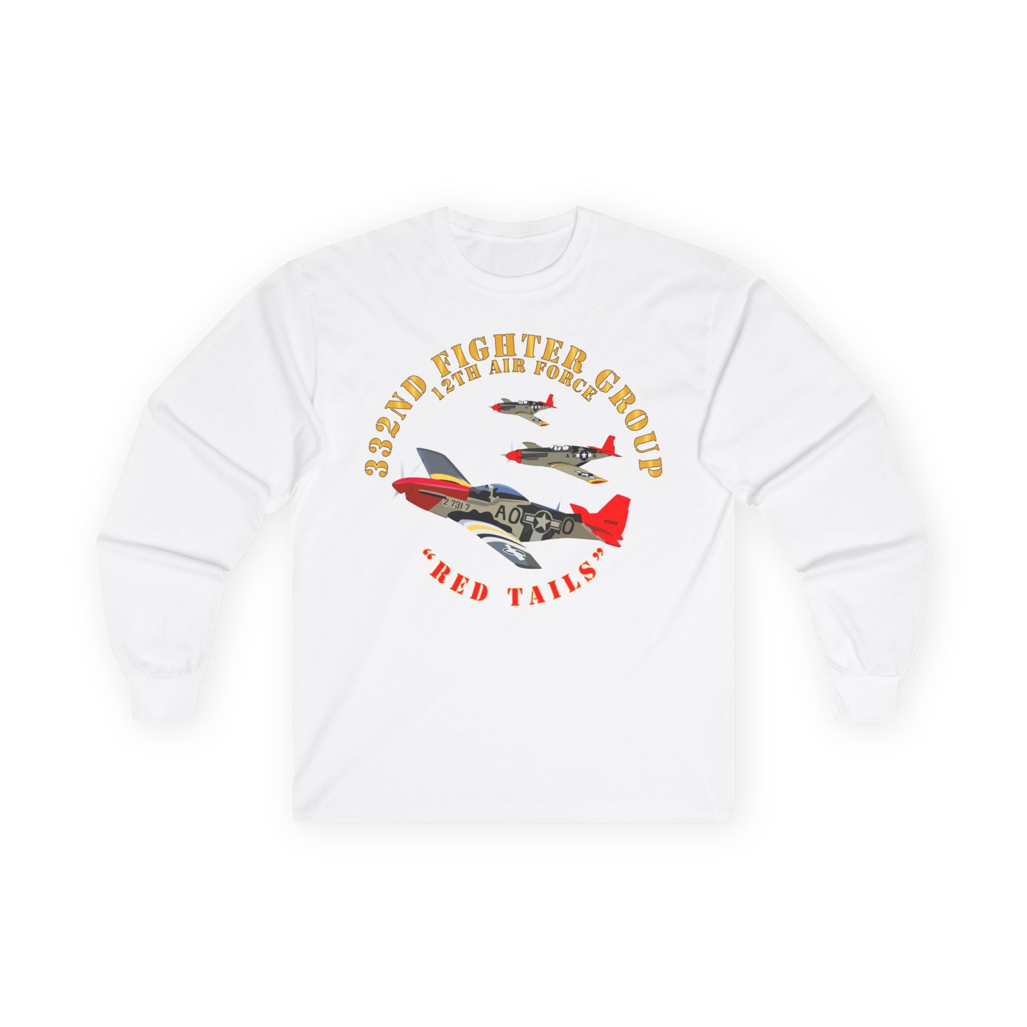 Unisex Long Sleeve Tee - Army - AAC - 332nd Fighter Group - 12th AF - Red Tails