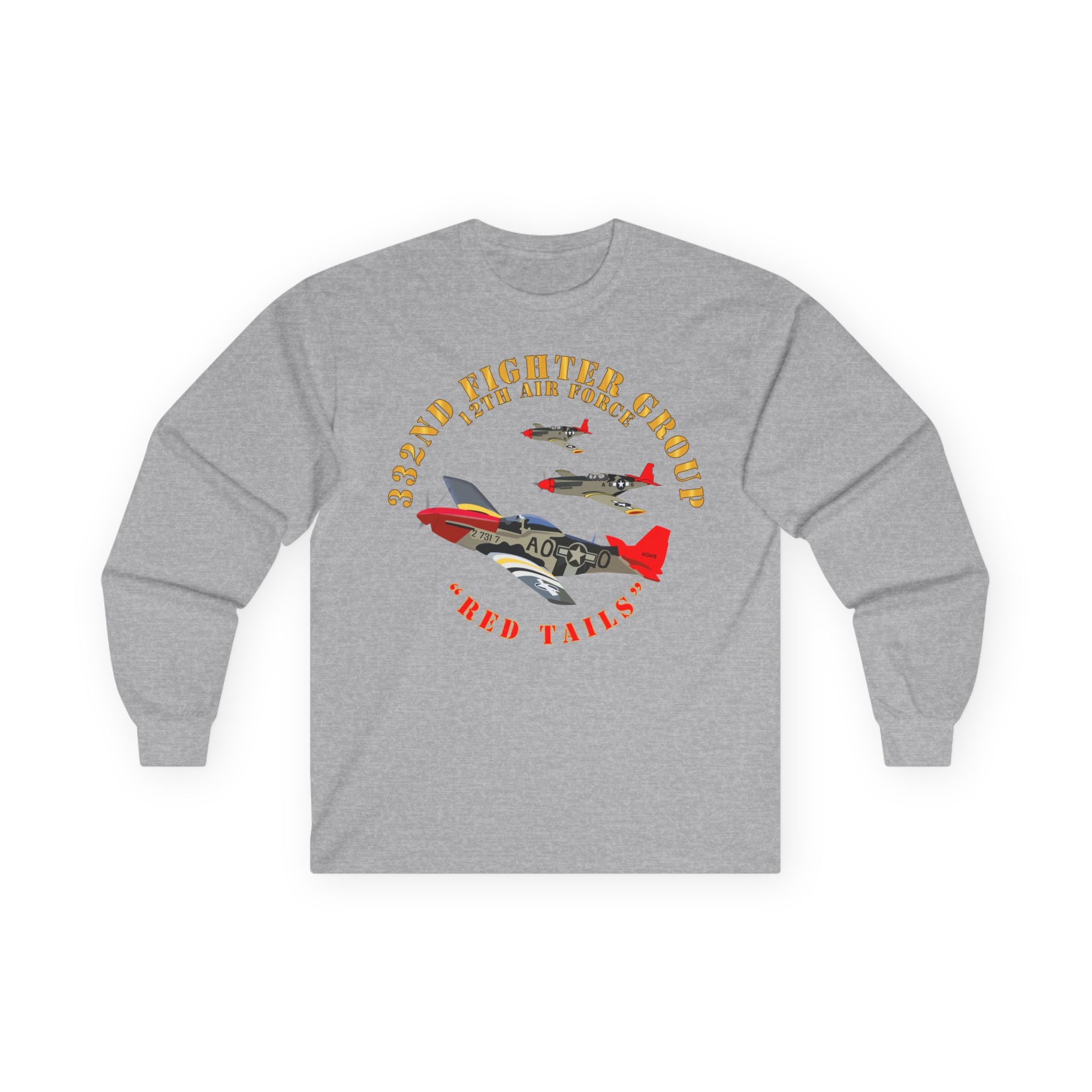 Unisex Long Sleeve Tee - Army - AAC - 332nd Fighter Group - 12th AF - Red Tails