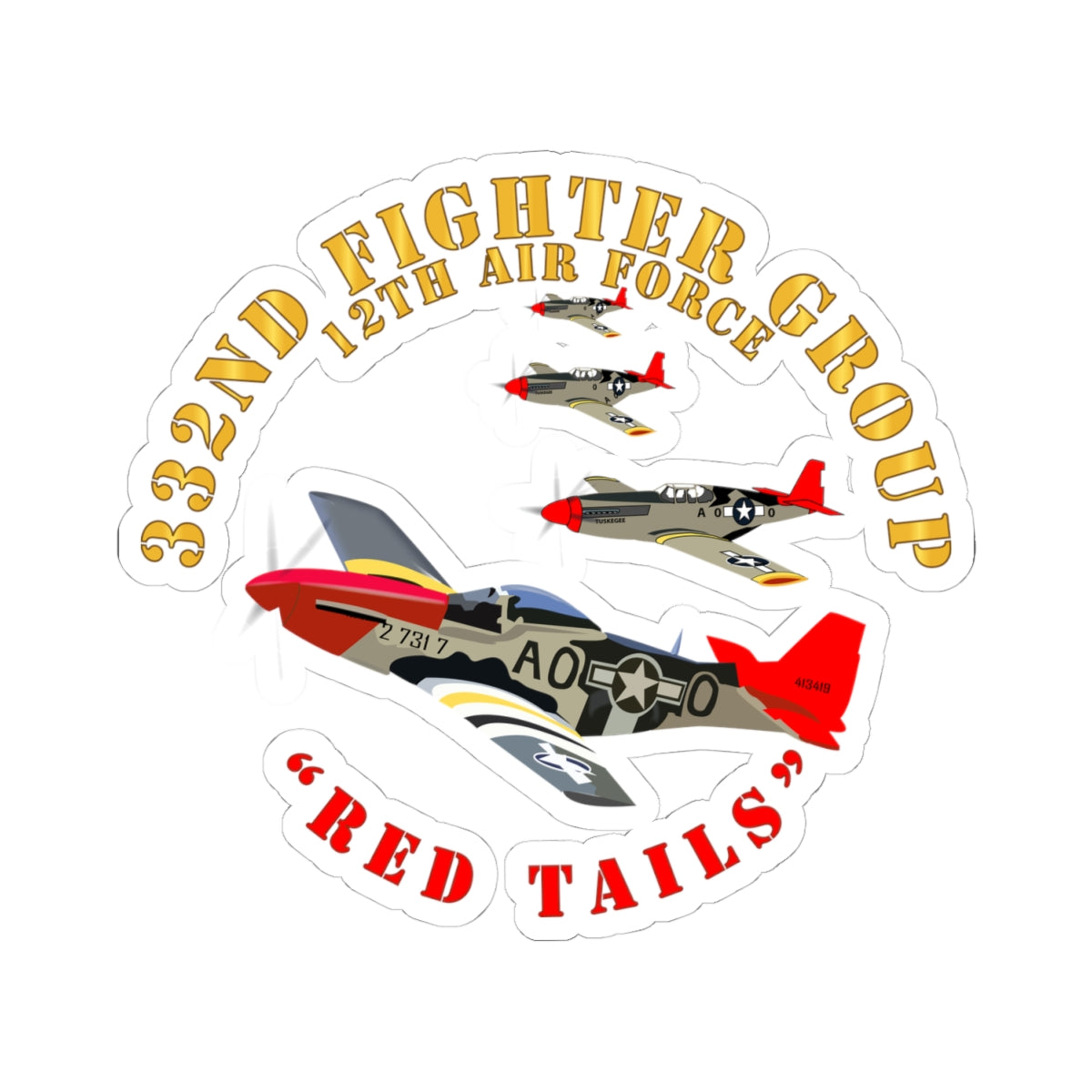 Kiss-Cut Stickers - Army - AAC - 332nd Fighter Group - 12th AF - Red Tails v1