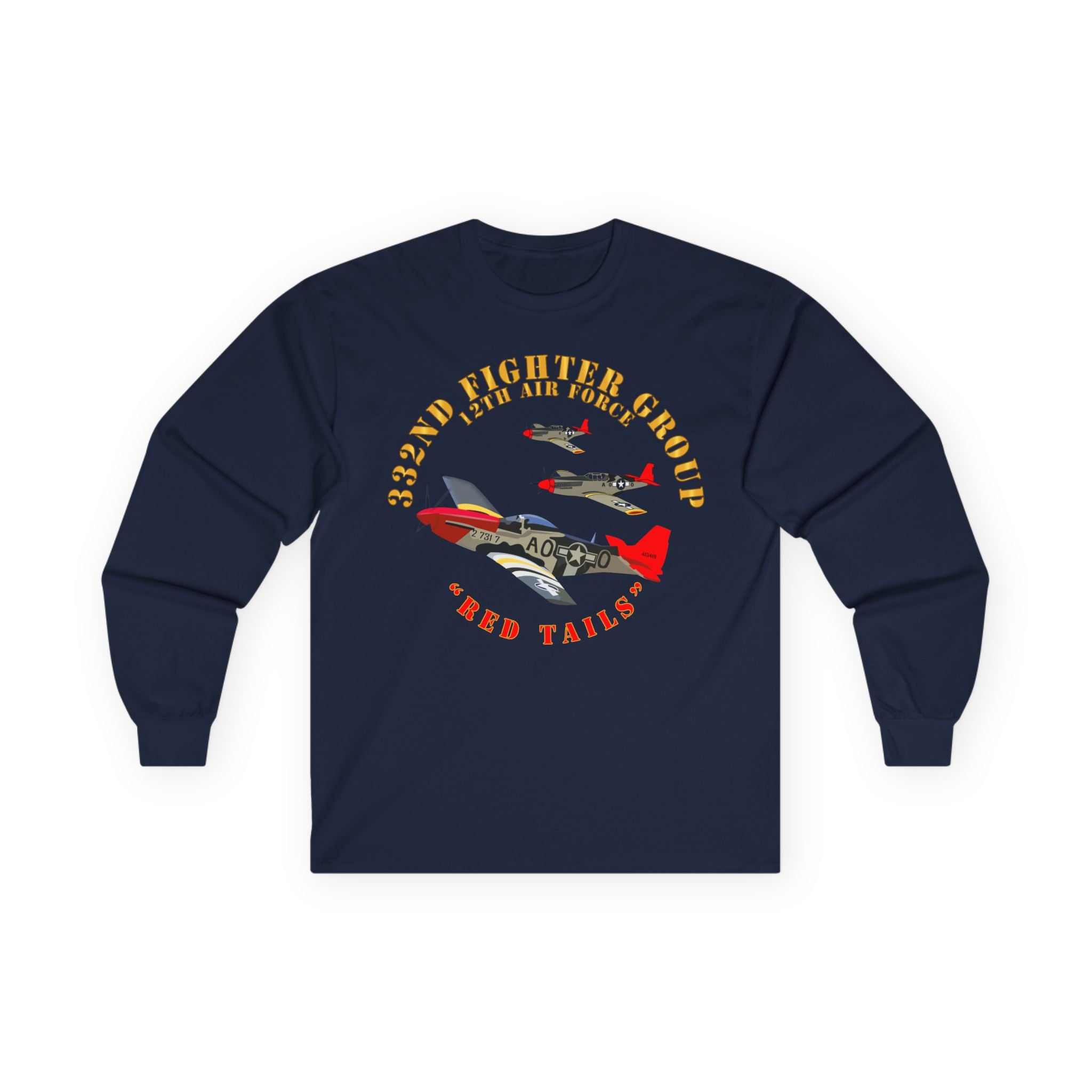 Unisex Long Sleeve Tee - Army - AAC - 332nd Fighter Group - 12th AF - Red Tails