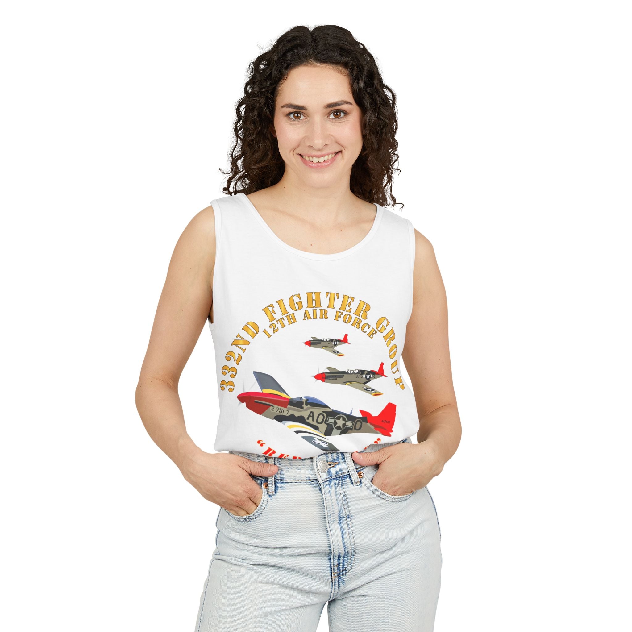 Unisex Garment-Dyed Tank Top - Army - AAC - 332nd Fighter Group - 12th AF - Red Tails