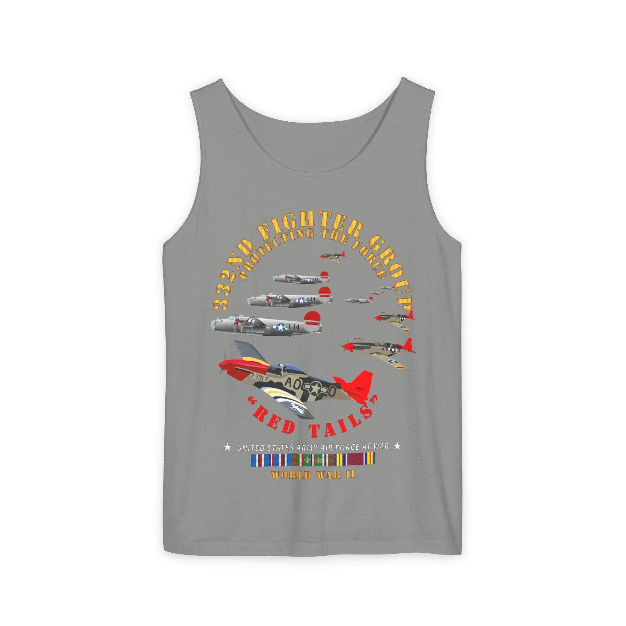 Unisex Garment-Dyed Tank Top - Army - AAC - 332nd Fighter Group - Red Tails - Protect Force
