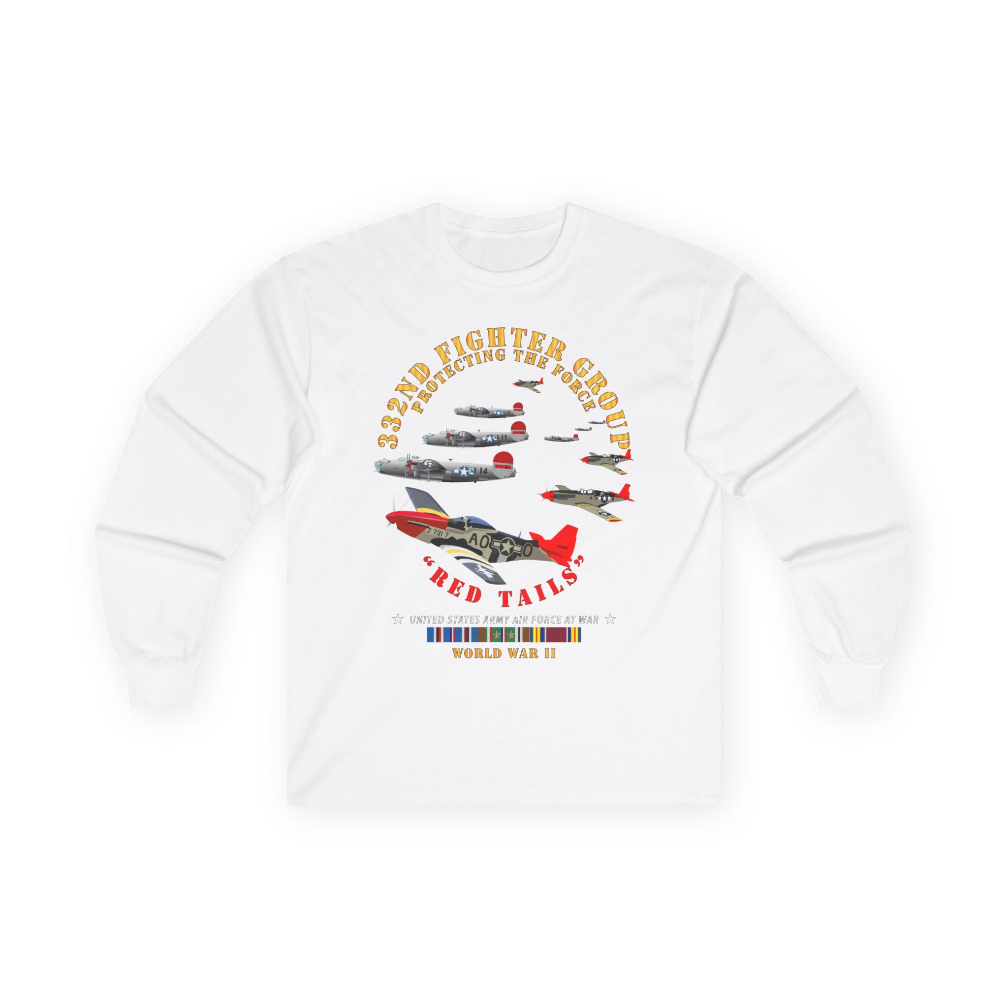 Unisex Long Sleeve Tee - Army - AAC - 332nd Fighter Group - Red Tails - Protect Force