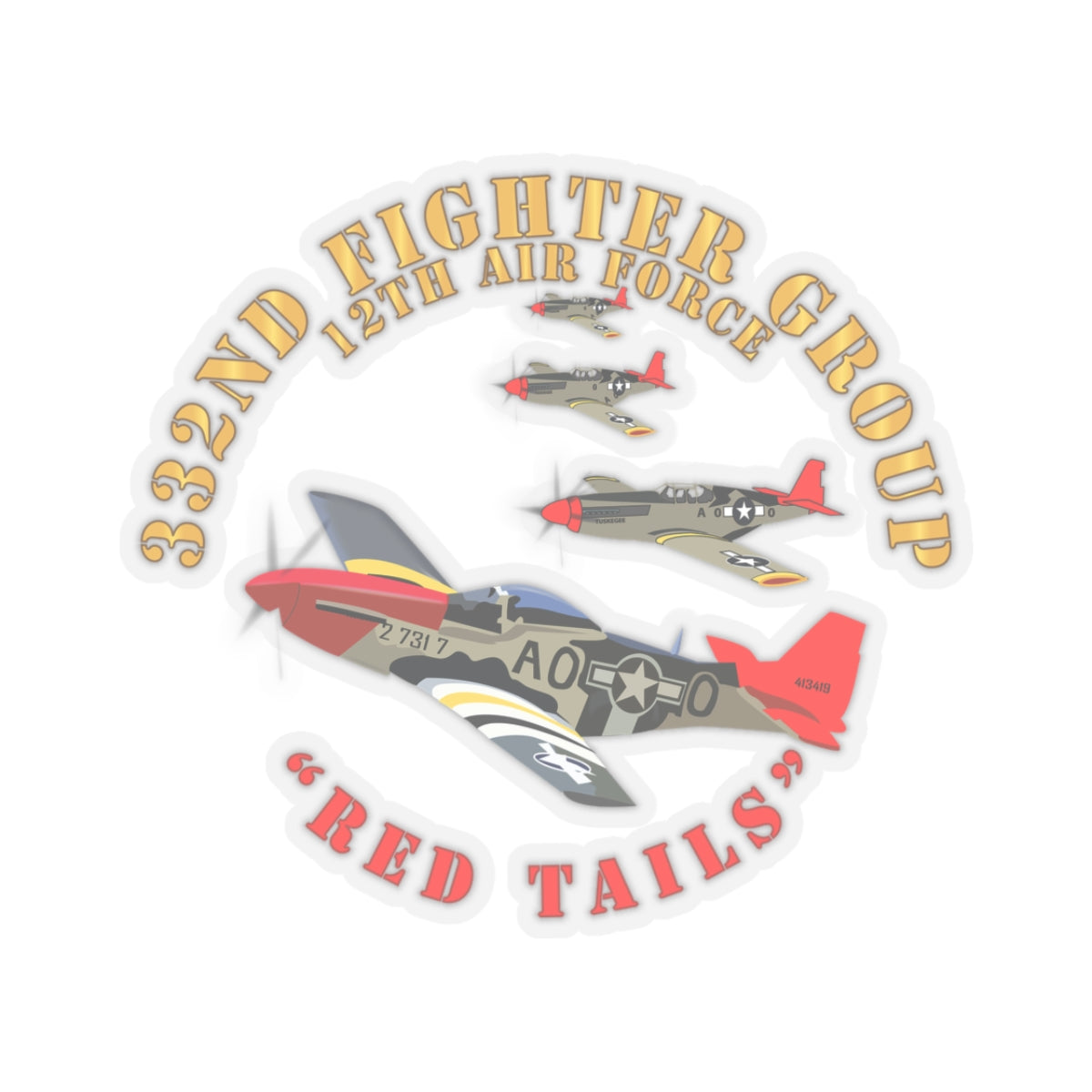 Kiss-Cut Stickers - Army - AAC - 332nd Fighter Group - 12th AF - Red Tails v1