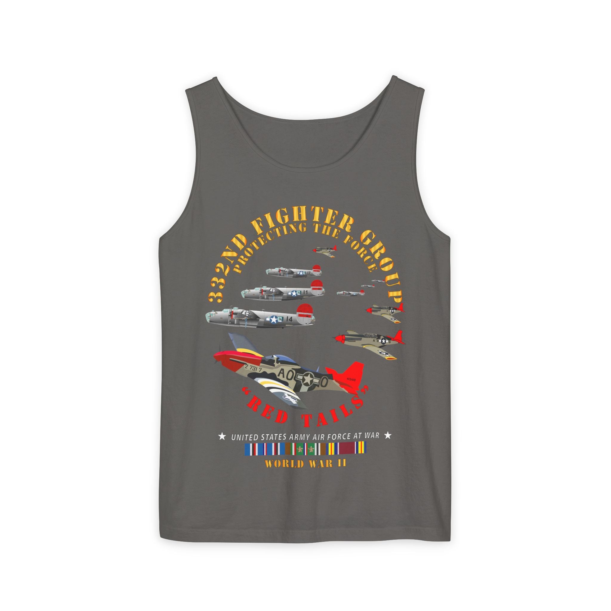 Unisex Garment-Dyed Tank Top - Army - AAC - 332nd Fighter Group - Red Tails - Protect Force