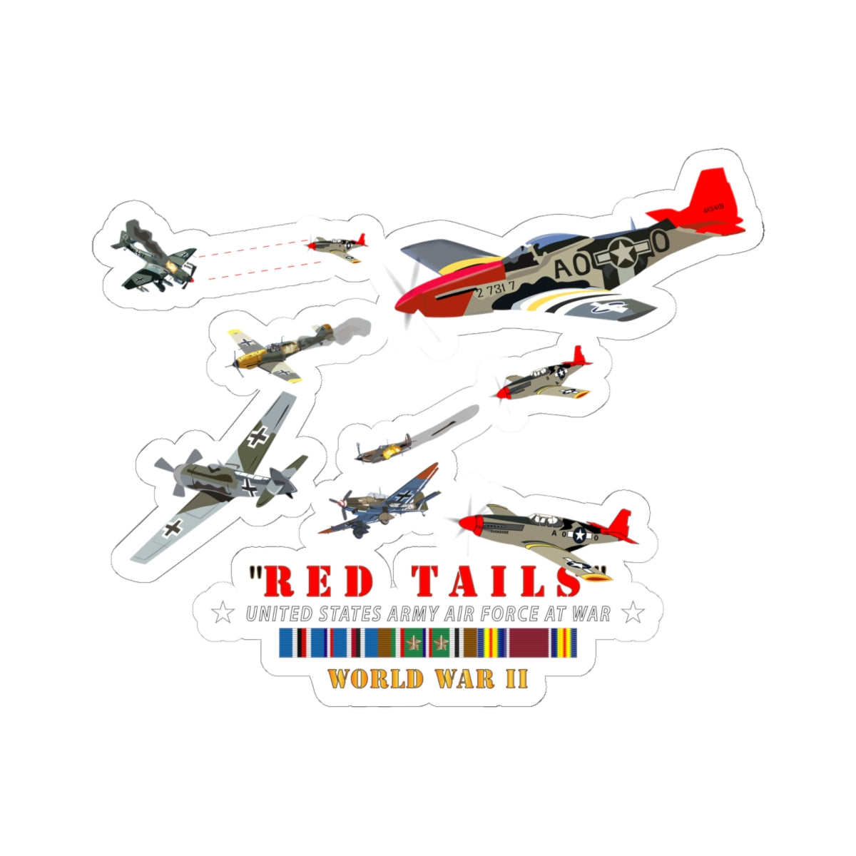 Kiss-Cut Stickers - Army - AAC - 332nd Fighter Group - Red Tails - At War