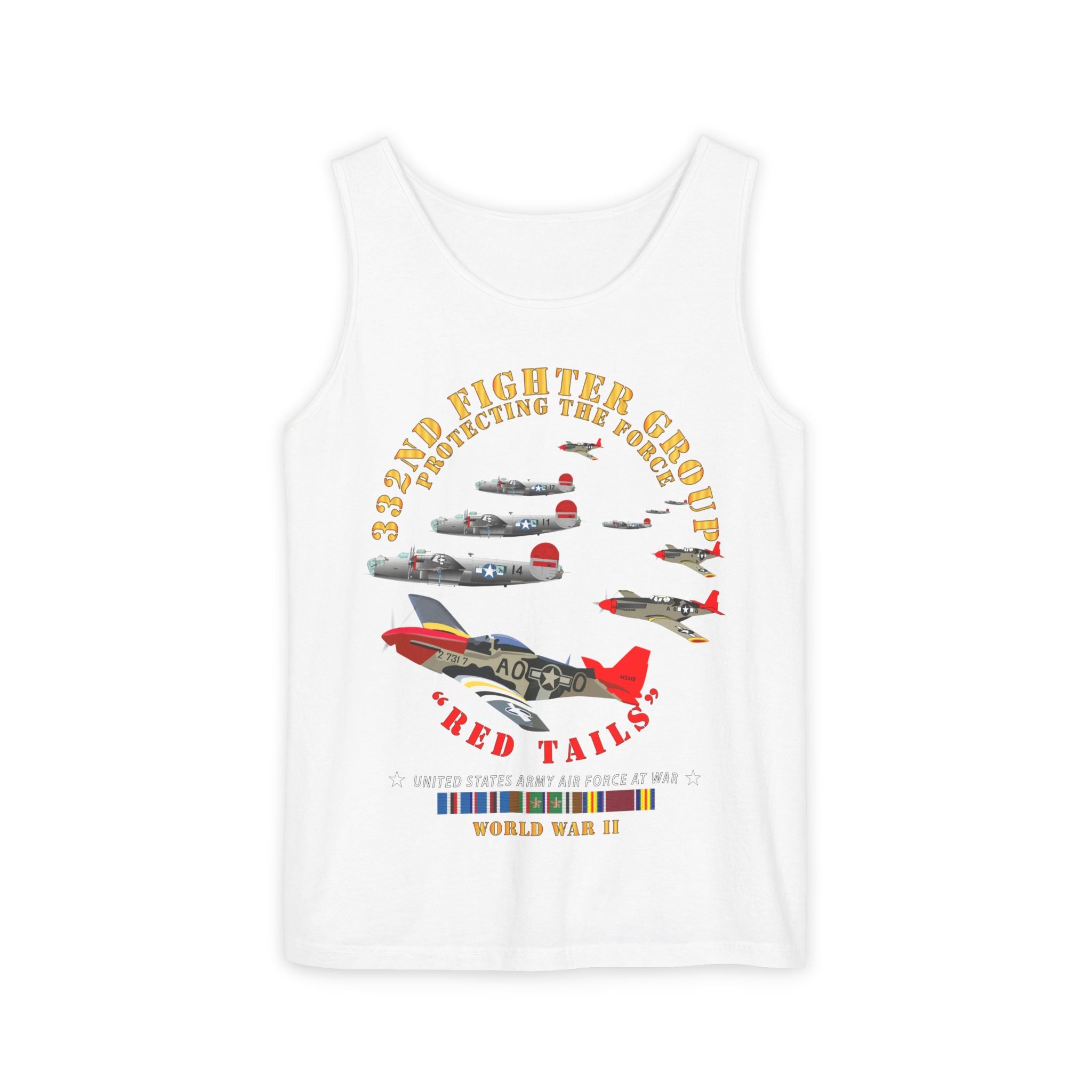 Unisex Garment-Dyed Tank Top - Army - AAC - 332nd Fighter Group - Red Tails - Protect Force