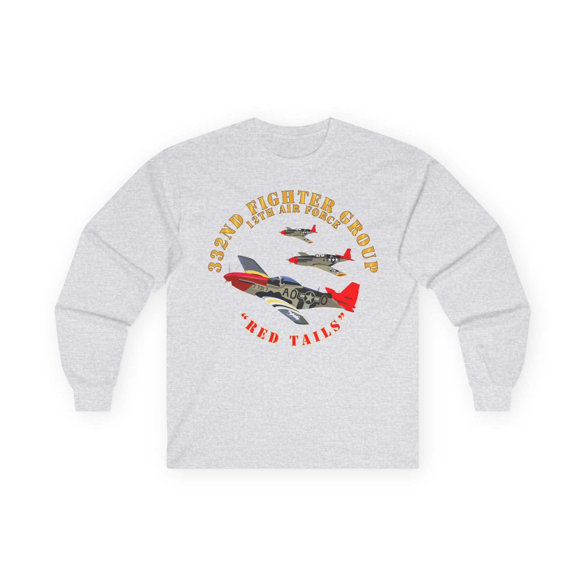 Unisex Long Sleeve Tee - Army - AAC - 332nd Fighter Group - 12th AF - Red Tails