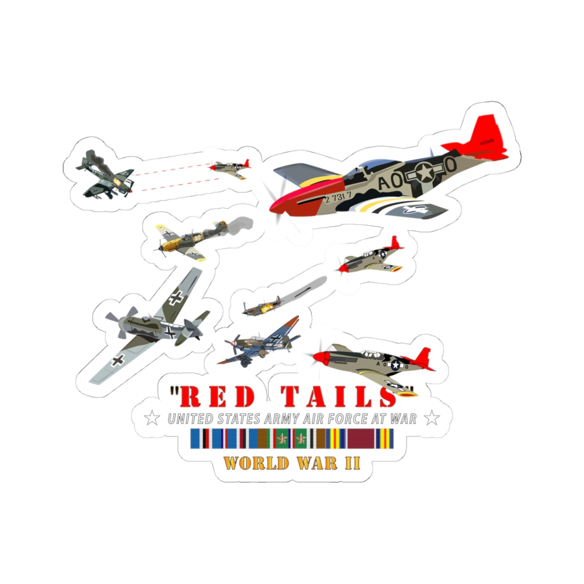 Kiss-Cut Stickers - Army - AAC - 332nd Fighter Group - Red Tails - At War
