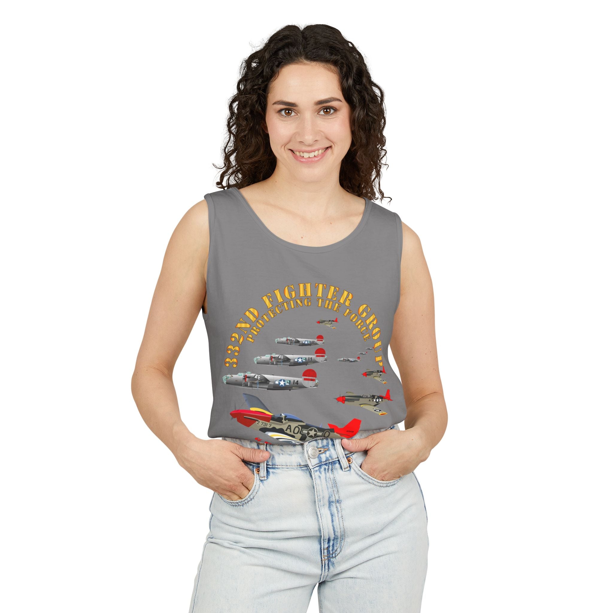 Unisex Garment-Dyed Tank Top - Army - AAC - 332nd Fighter Group - Red Tails - Protect Force