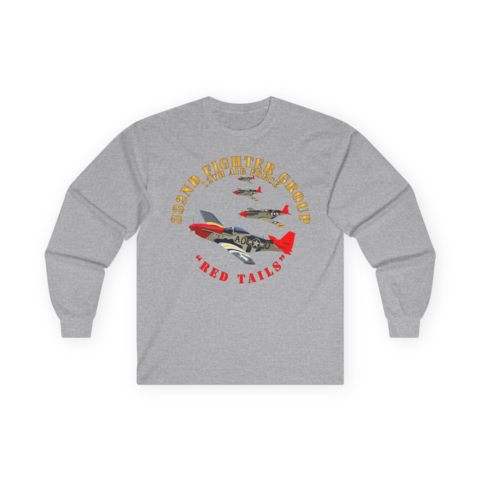 Unisex Long Sleeve Tee - Army - AAC - 332nd Fighter Group - 12th AF - Red Tails v1