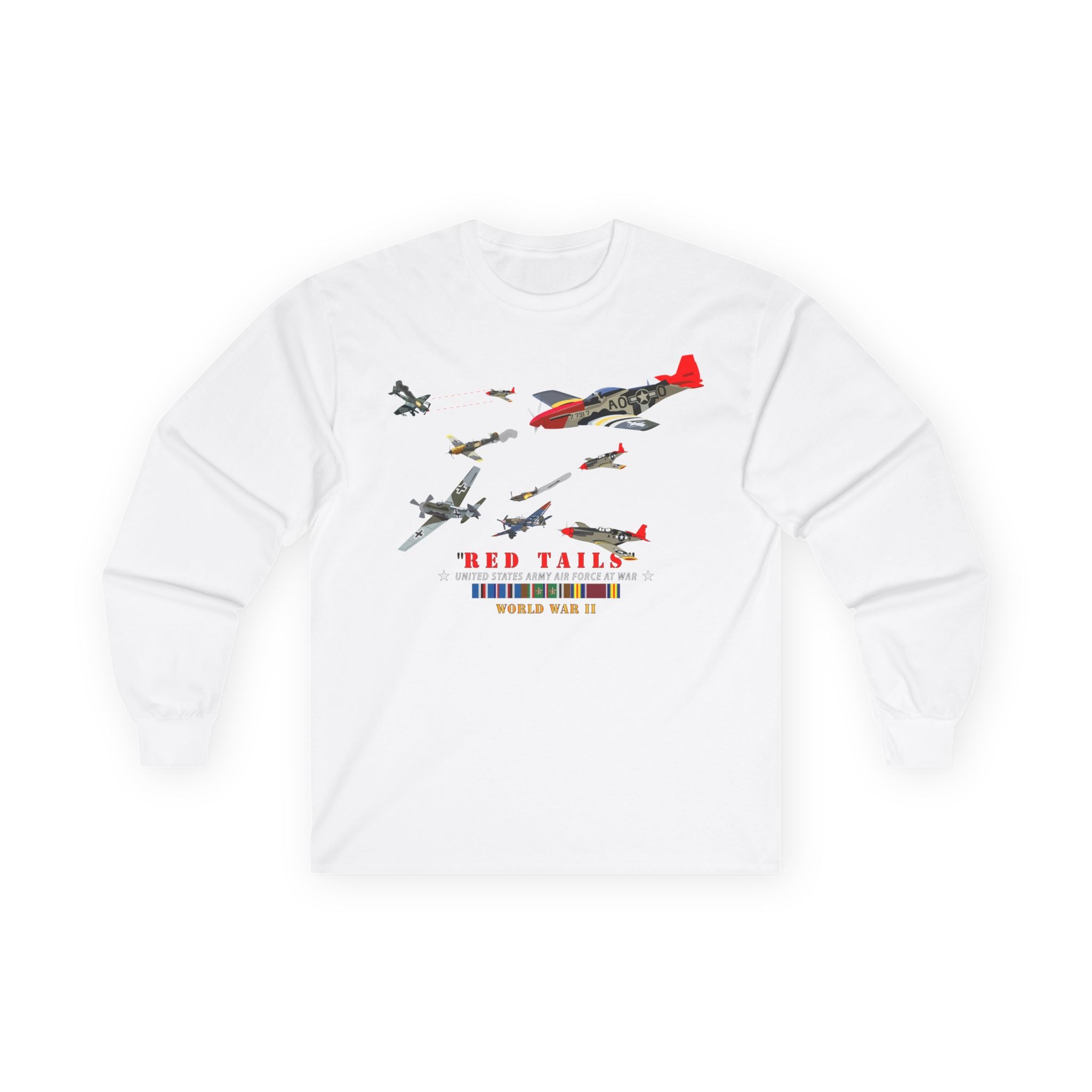 Unisex Long Sleeve Tee - Army - AAC - 332nd Fighter Group - Red Tails - At War