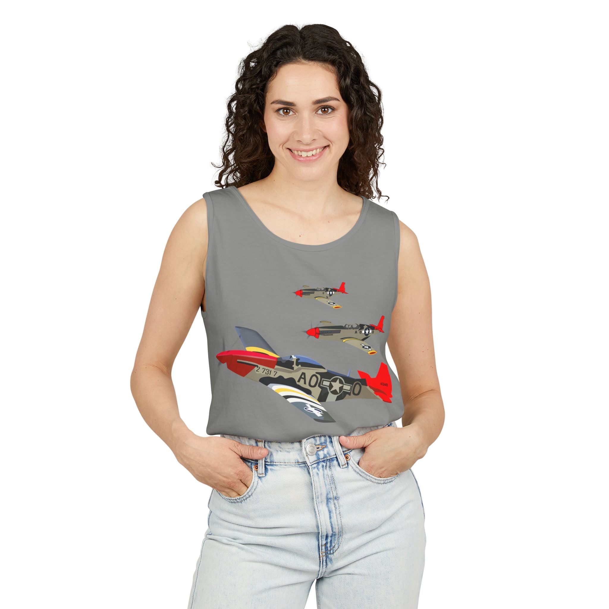 Unisex Garment-Dyed Tank Top - Army - AAC - 332nd Fighter Group - 12th AF - Red Tails wo Txt