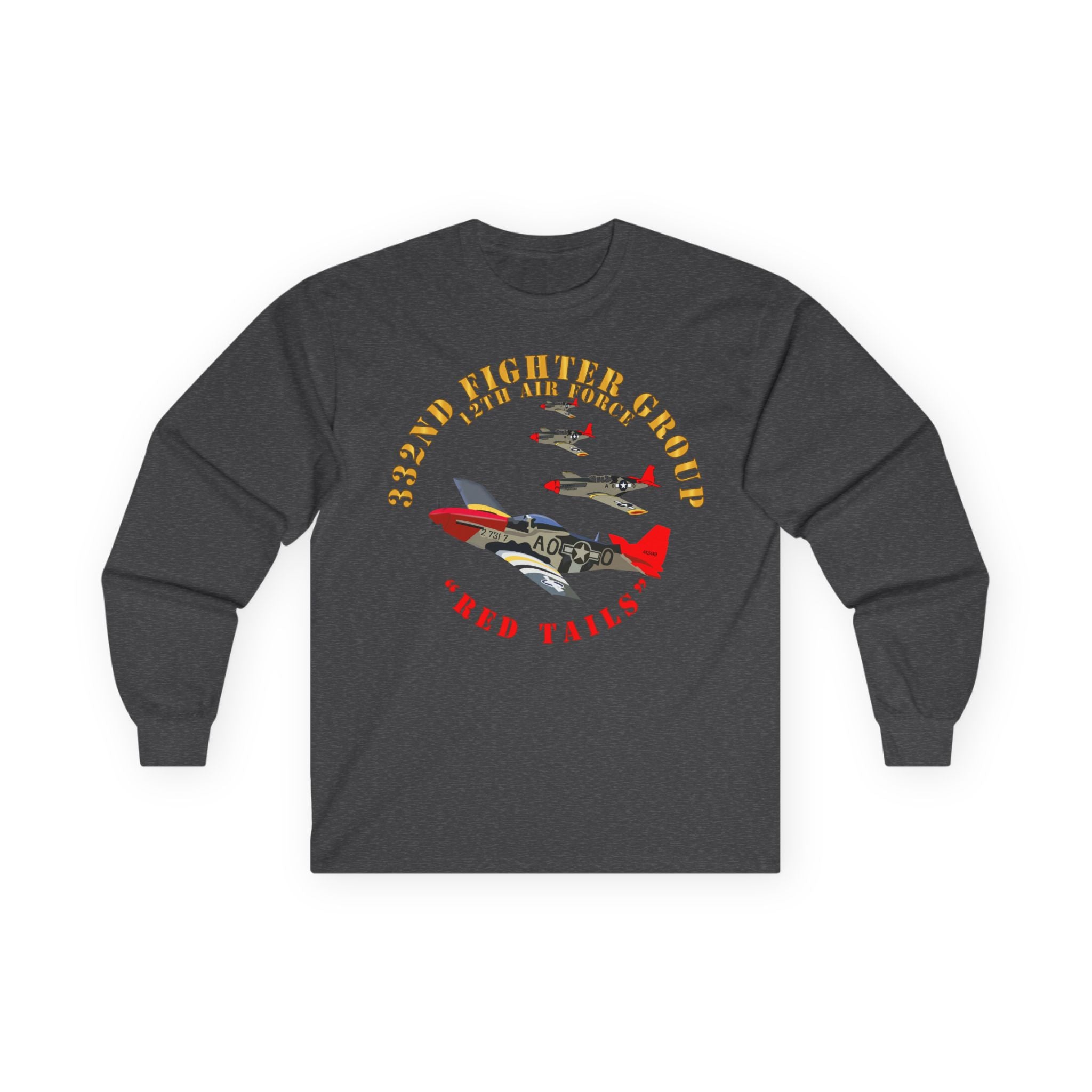Unisex Long Sleeve Tee - Army - AAC - 332nd Fighter Group - 12th AF - Red Tails v1