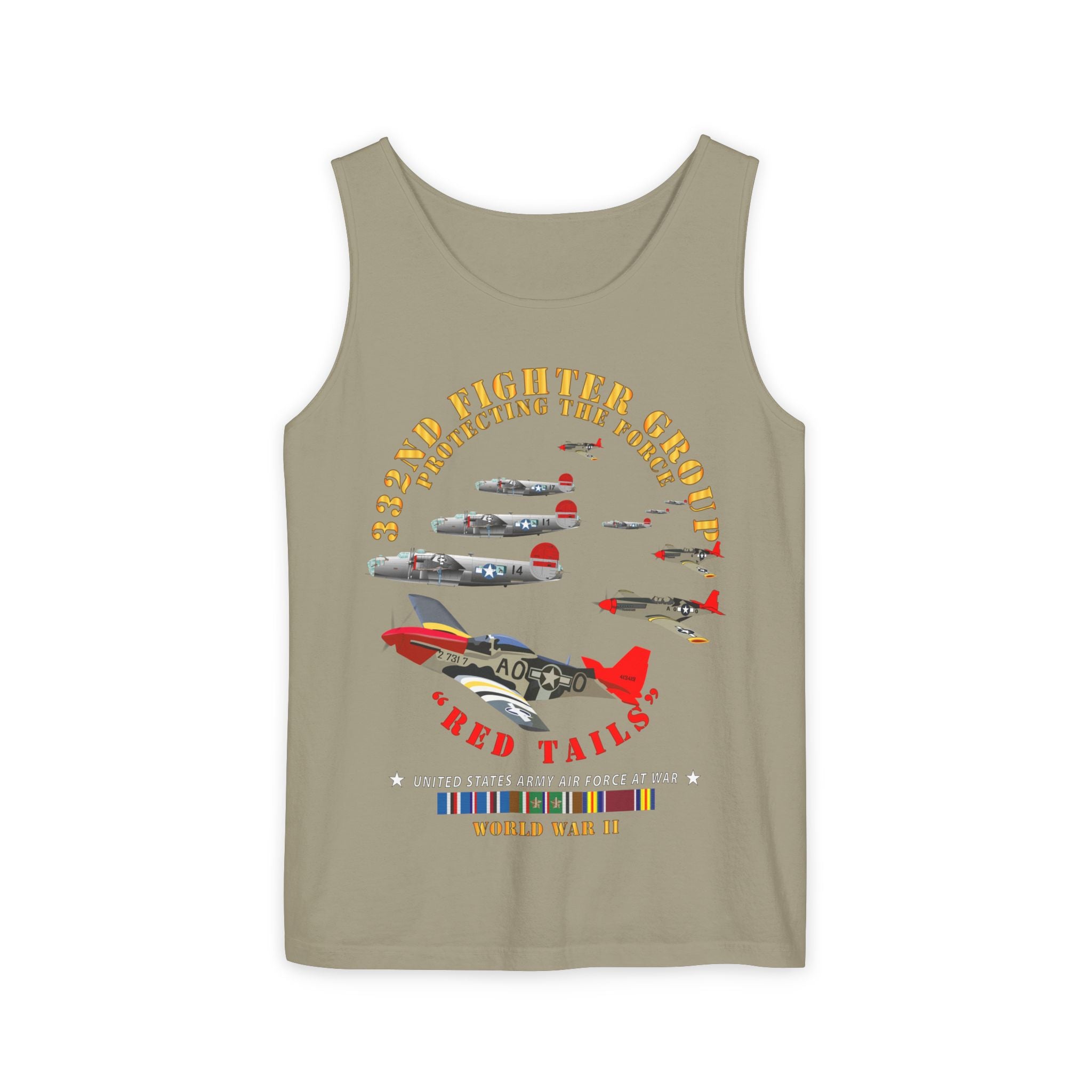 Unisex Garment-Dyed Tank Top - Army - AAC - 332nd Fighter Group - Red Tails - Protect Force