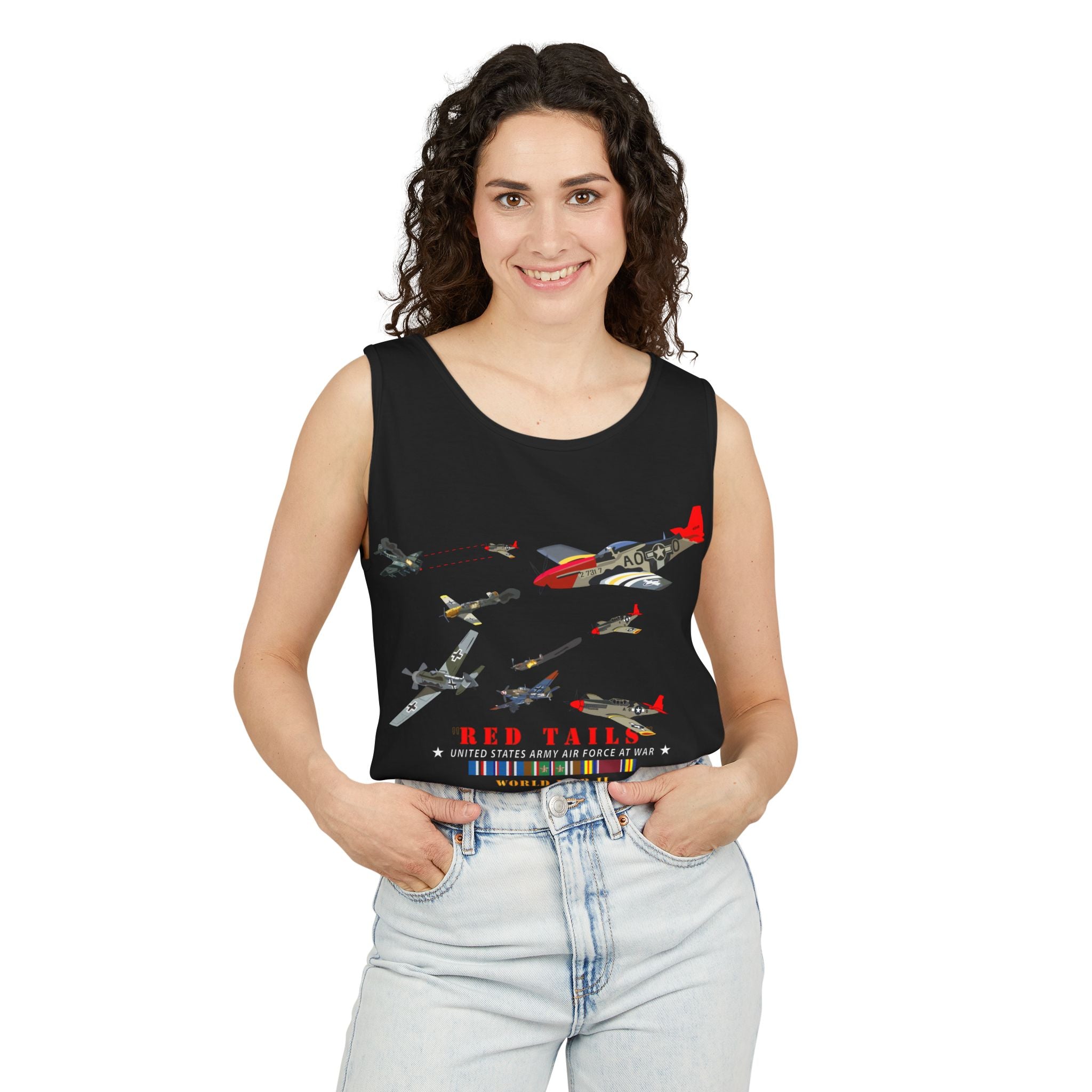 Unisex Garment-Dyed Tank Top - Army - AAC - 332nd Fighter Group - Red Tails - At War