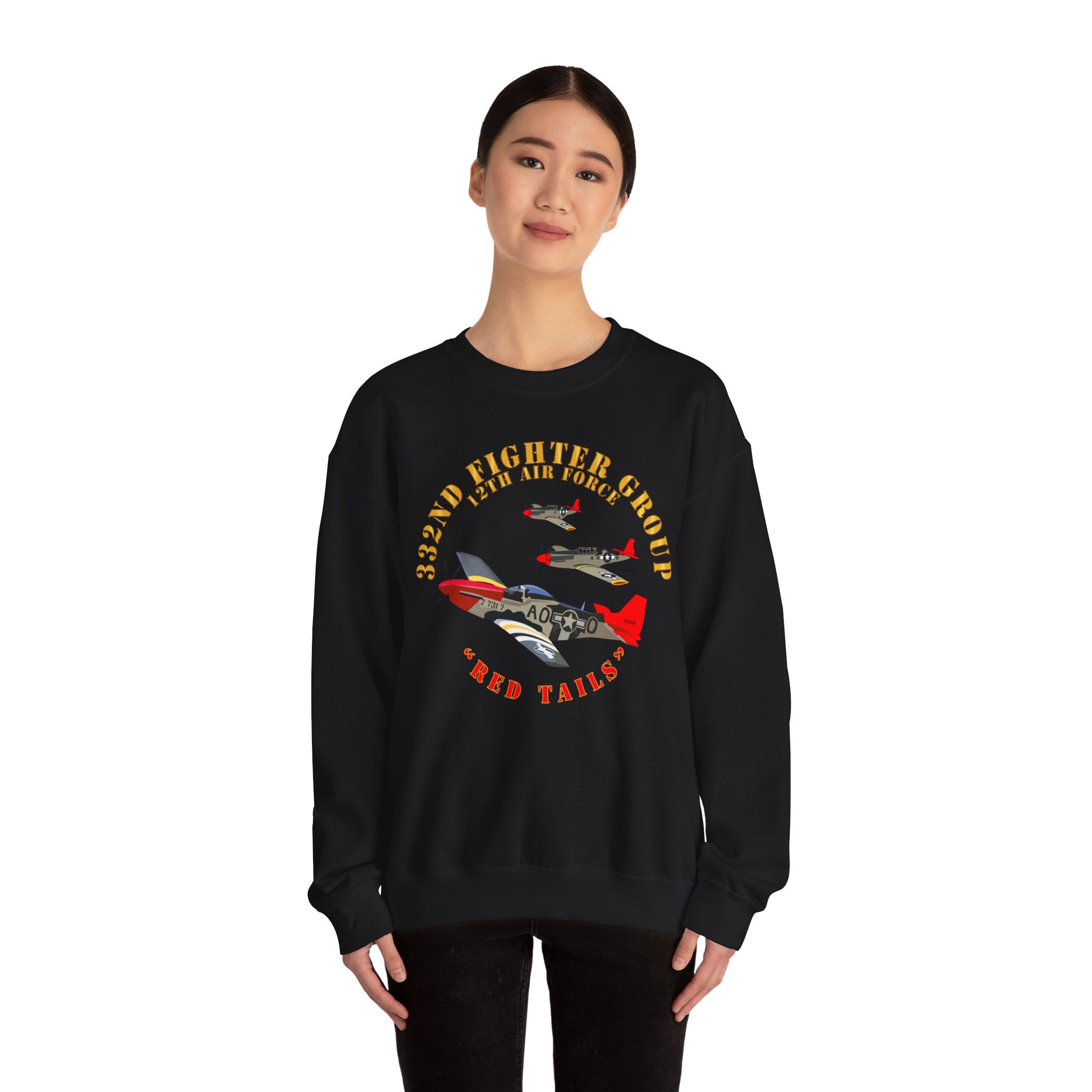 Crewneck Sweatshirt - Army - AAC - 332nd Fighter Group - 12th AF - Red Tails