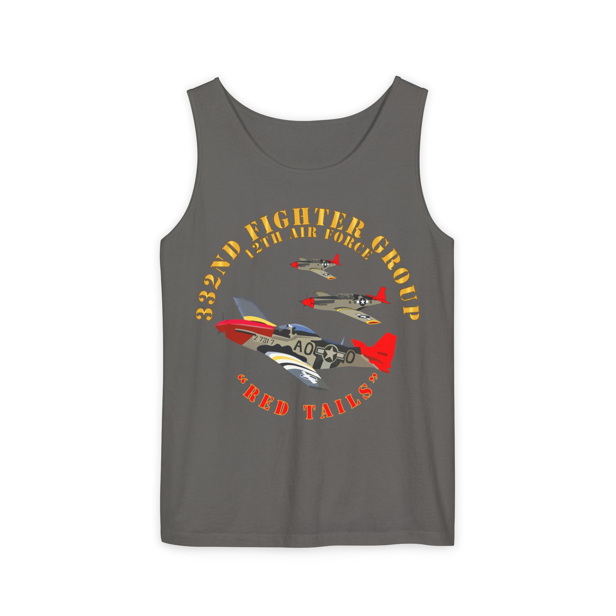 Unisex Garment-Dyed Tank Top - Army - AAC - 332nd Fighter Group - 12th AF - Red Tails