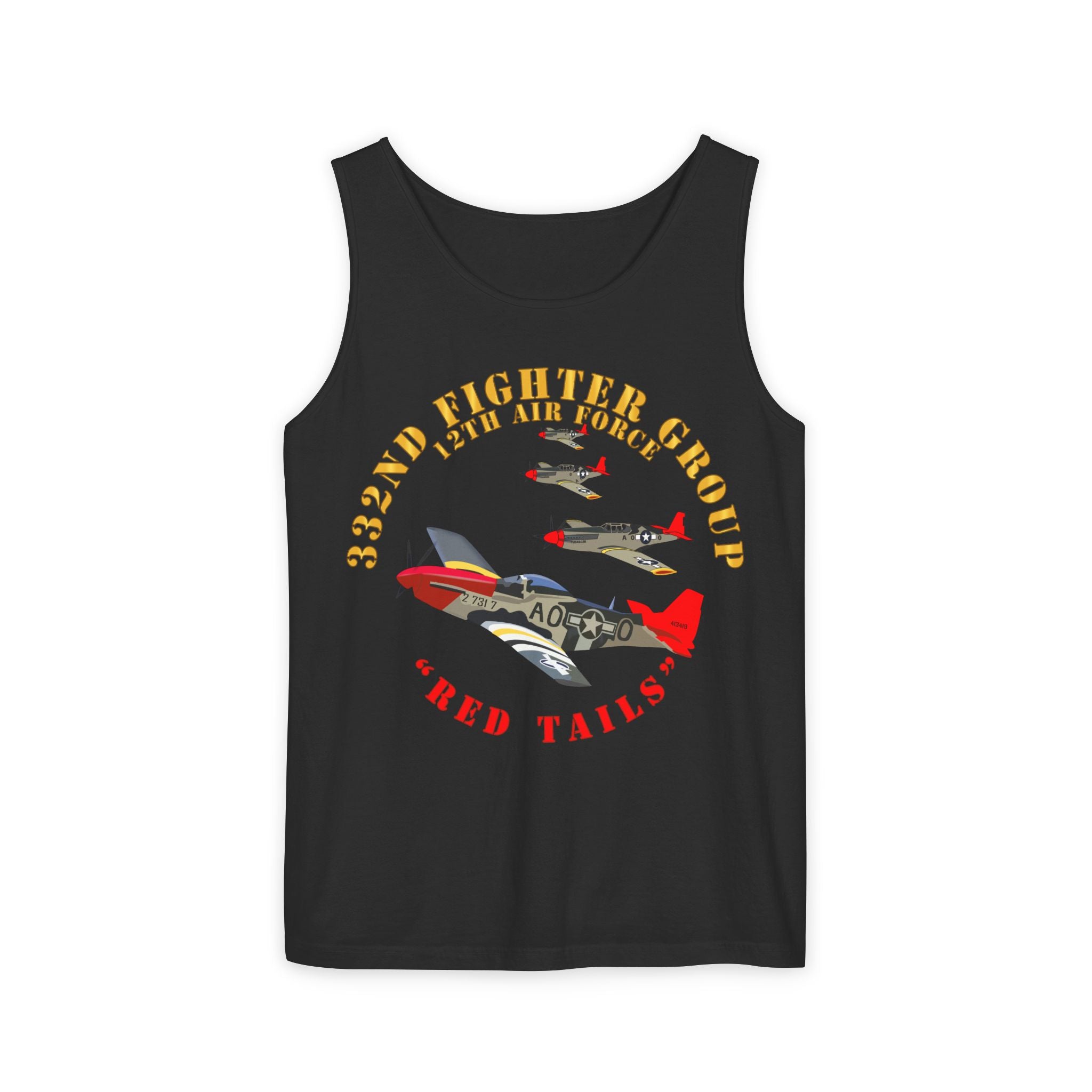 Unisex Garment-Dyed Tank Top - Army - AAC - 332nd Fighter Group - 12th AF - Red Tails v1