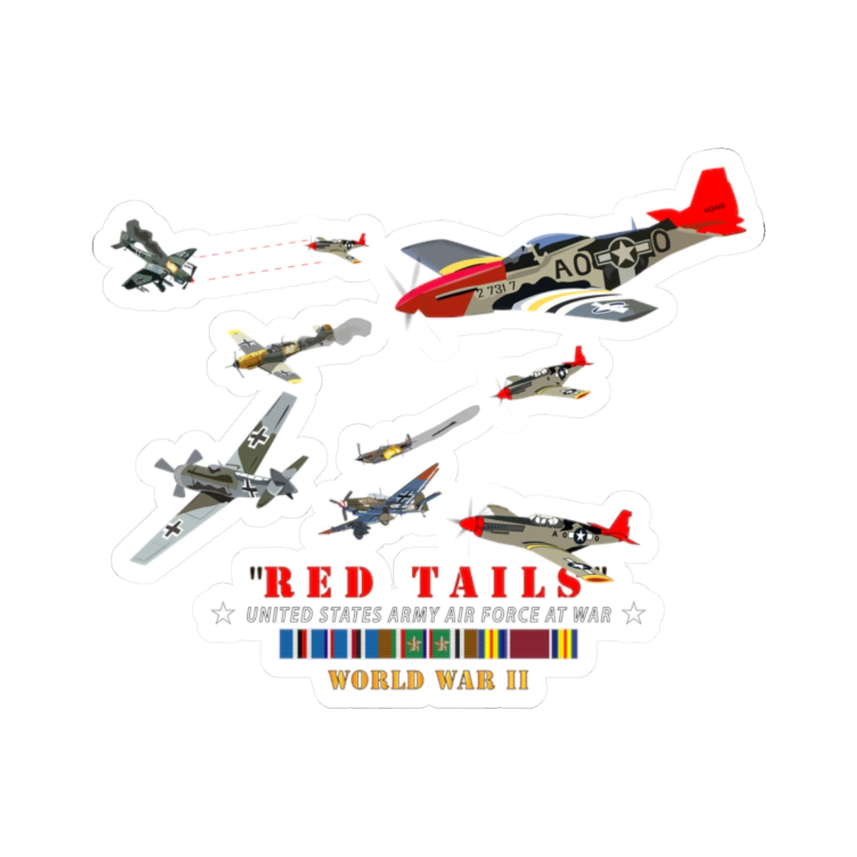 Kiss-Cut Stickers - Army - AAC - 332nd Fighter Group - Red Tails - At War