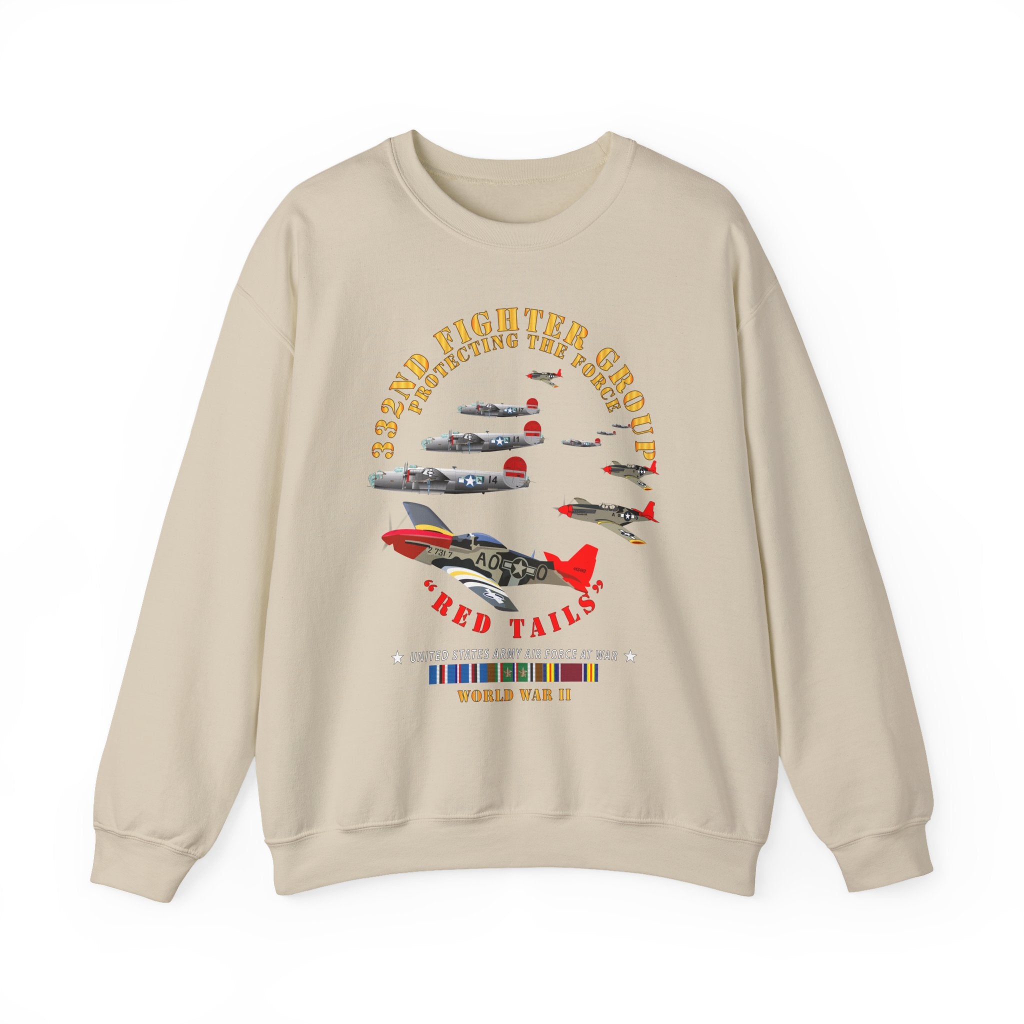 Crewneck Sweatshirt - Army - AAC - 332nd Fighter Group - Red Tails - Protect Force