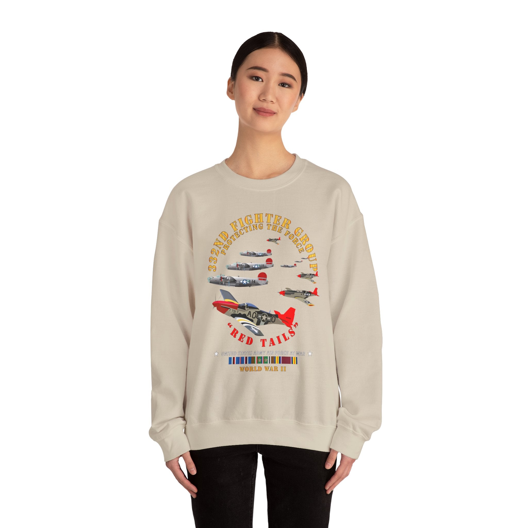 Crewneck Sweatshirt - Army - AAC - 332nd Fighter Group - Red Tails - Protect Force