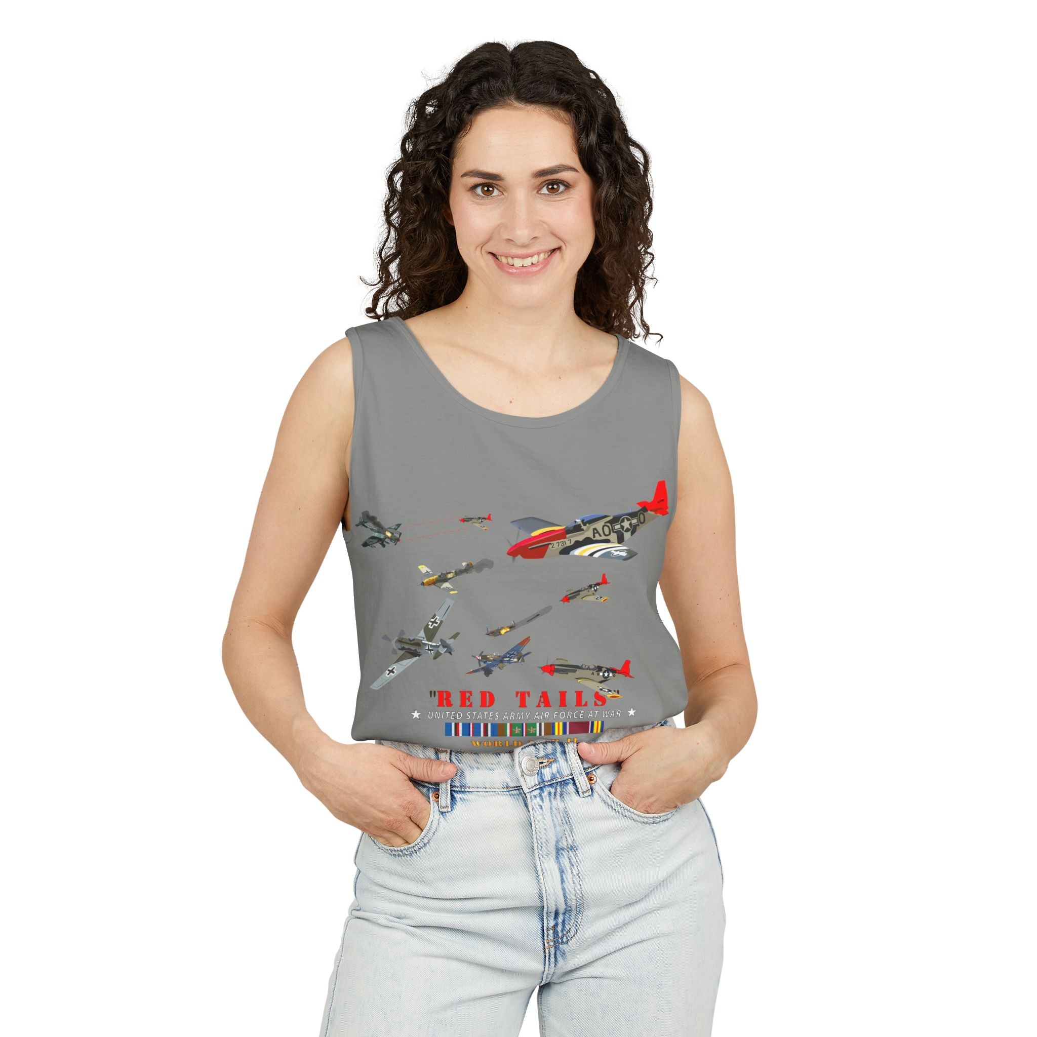 Unisex Garment-Dyed Tank Top - Army - AAC - 332nd Fighter Group - Red Tails - At War