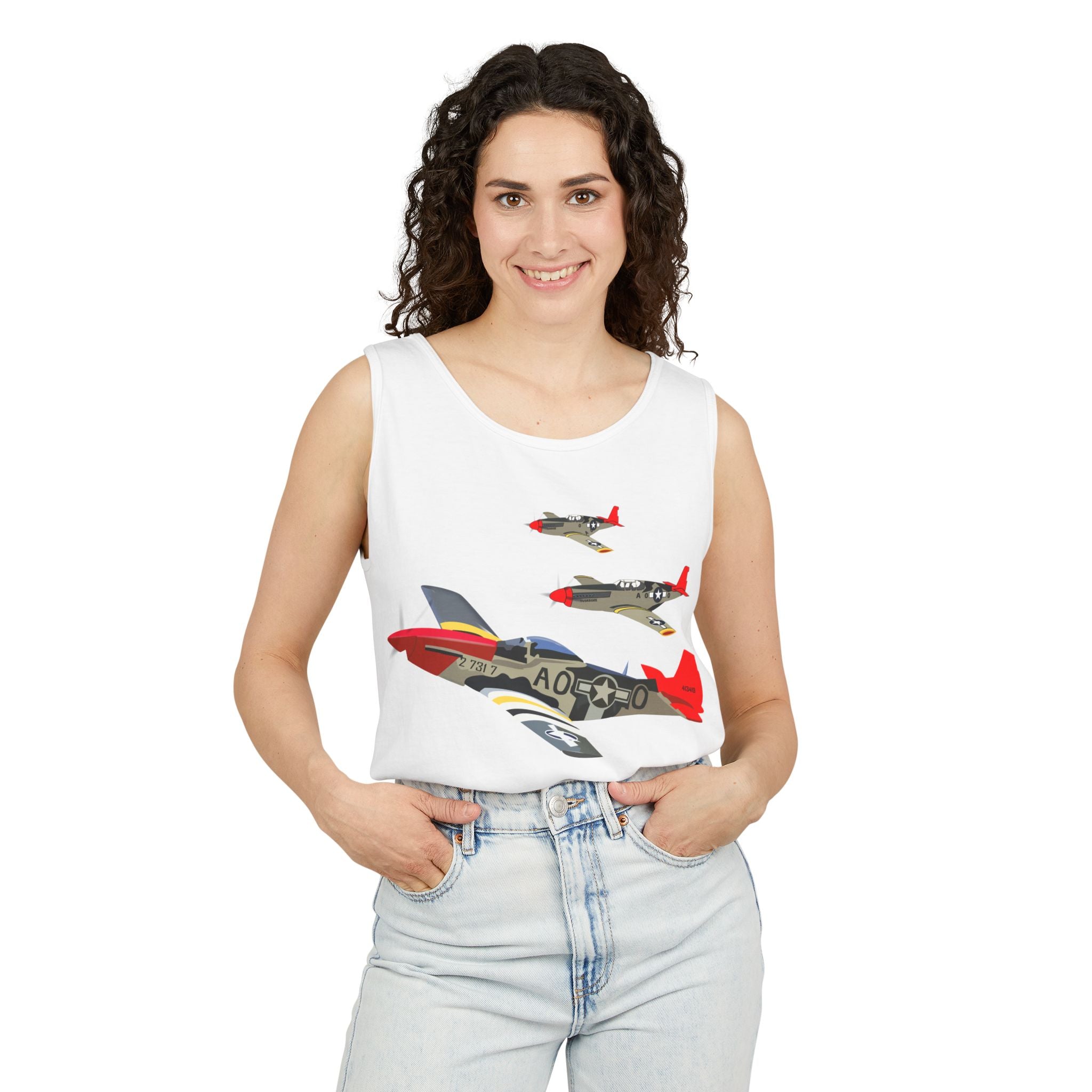 Unisex Garment-Dyed Tank Top - Army - AAC - 332nd Fighter Group - 12th AF - Red Tails wo Txt