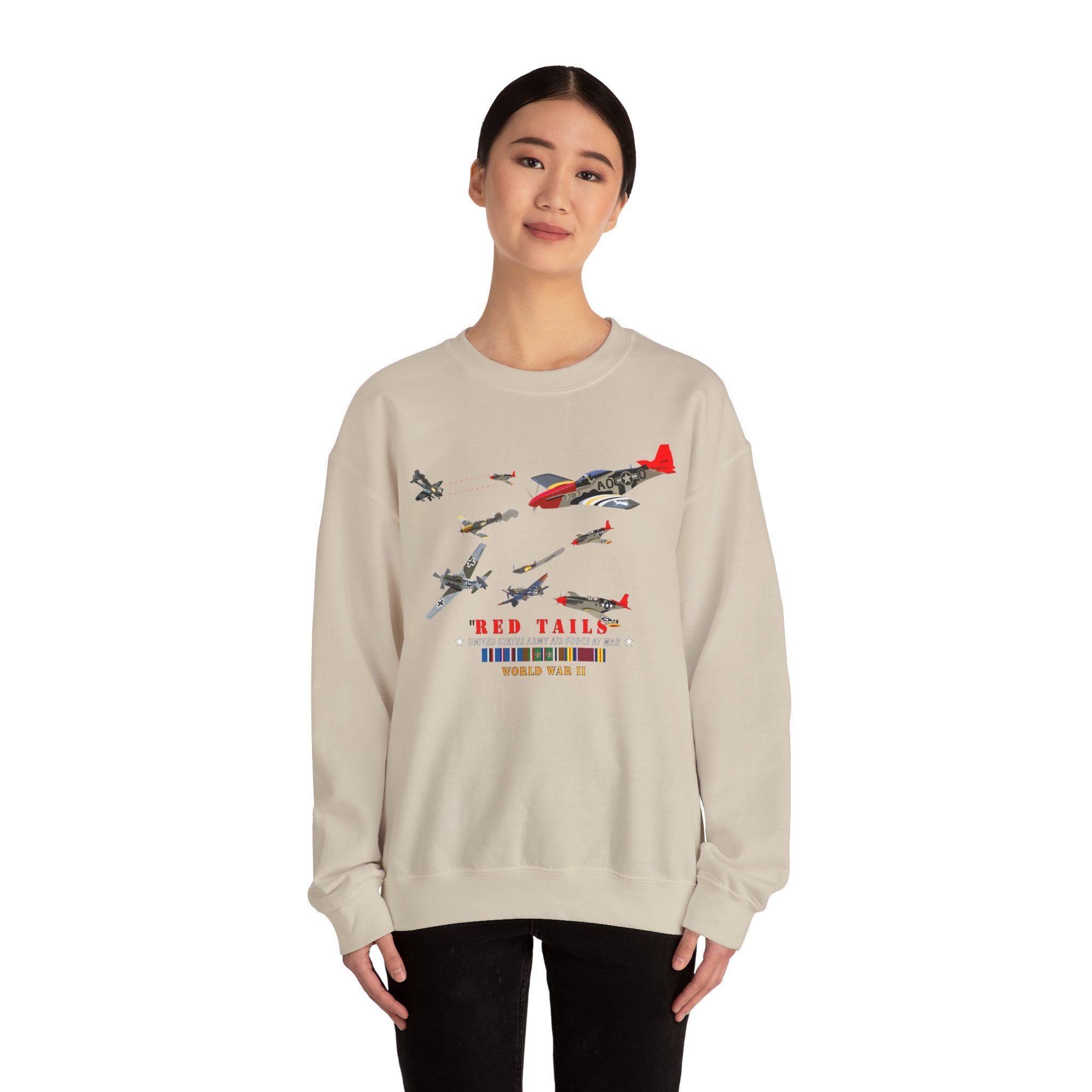 Crewneck Sweatshirt - Army - AAC - 332nd Fighter Group - Red Tails - At War