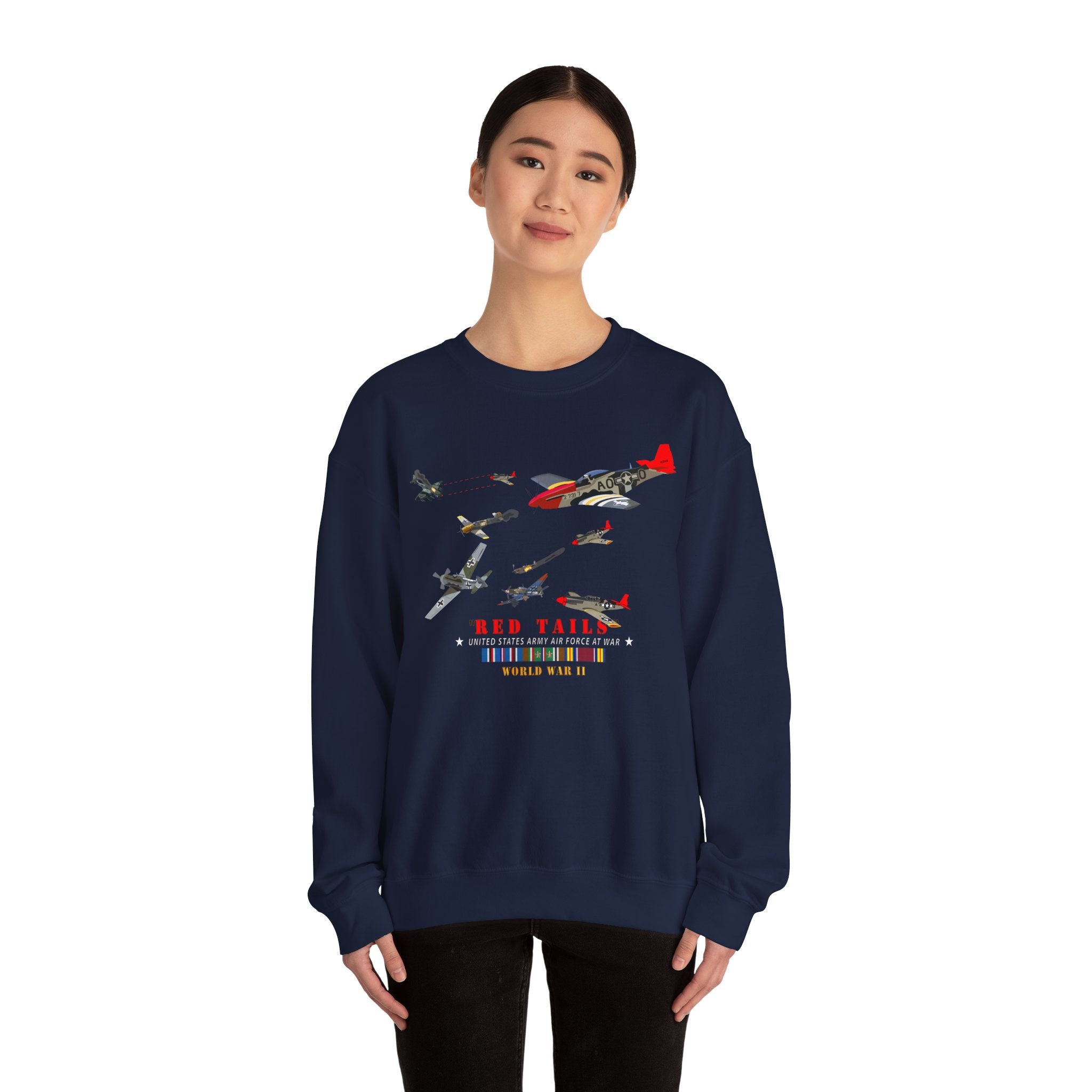 Crewneck Sweatshirt - Army - AAC - 332nd Fighter Group - Red Tails - At War