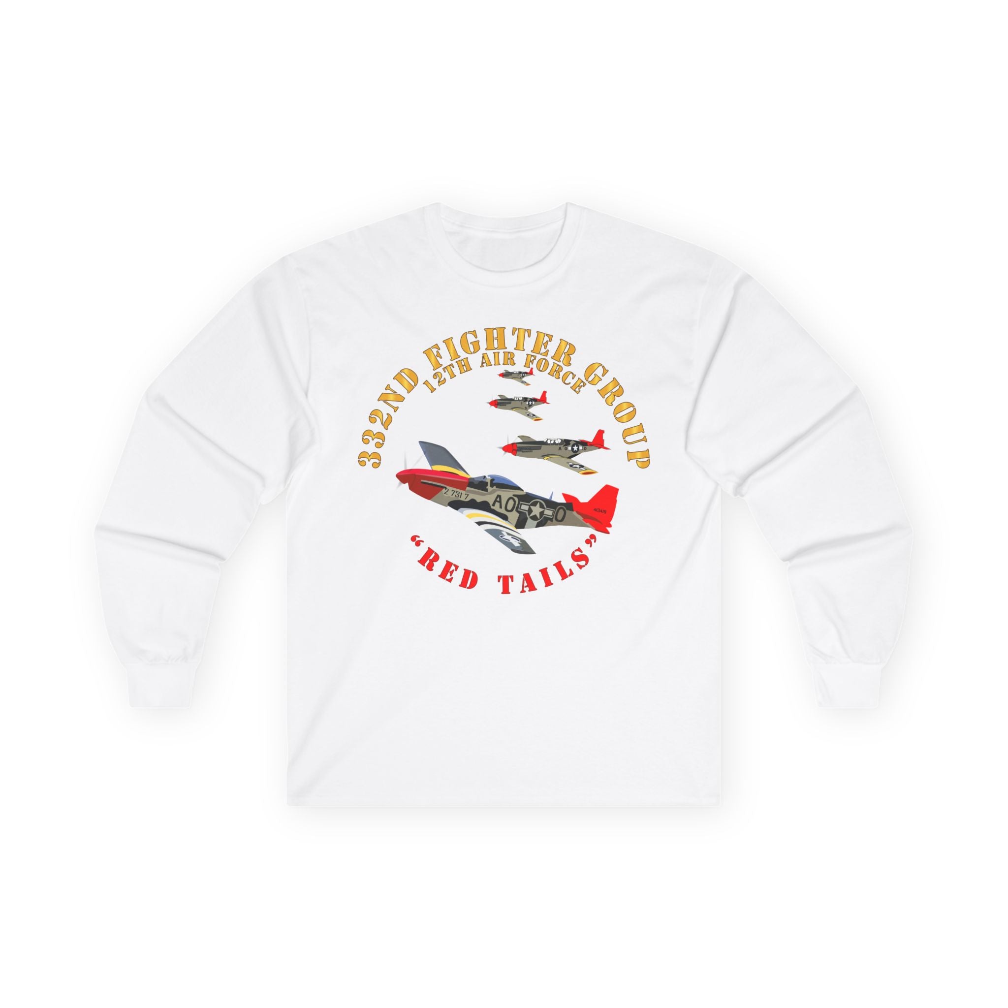 Unisex Long Sleeve Tee - Army - AAC - 332nd Fighter Group - 12th AF - Red Tails v1