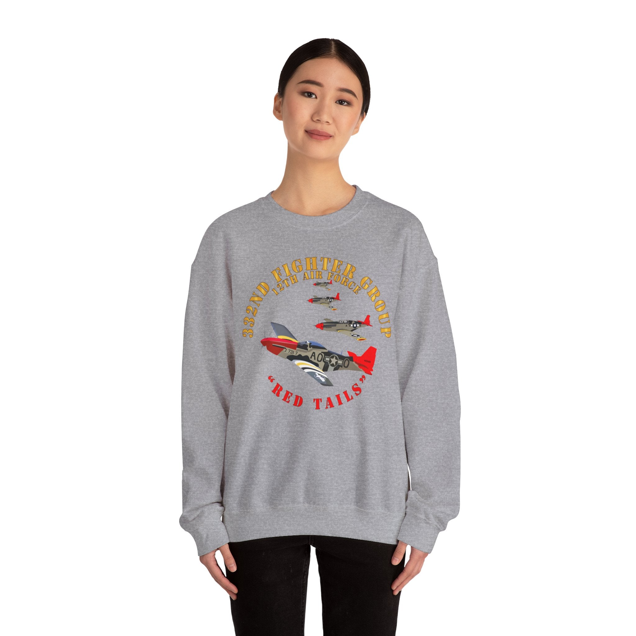 Crewneck Sweatshirt - Army - AAC - 332nd Fighter Group - 12th AF - Red Tails v1