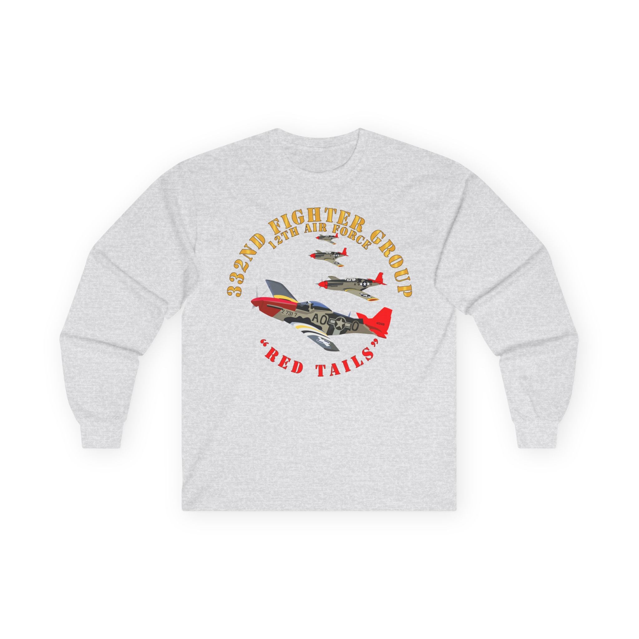Unisex Long Sleeve Tee - Army - AAC - 332nd Fighter Group - 12th AF - Red Tails v1