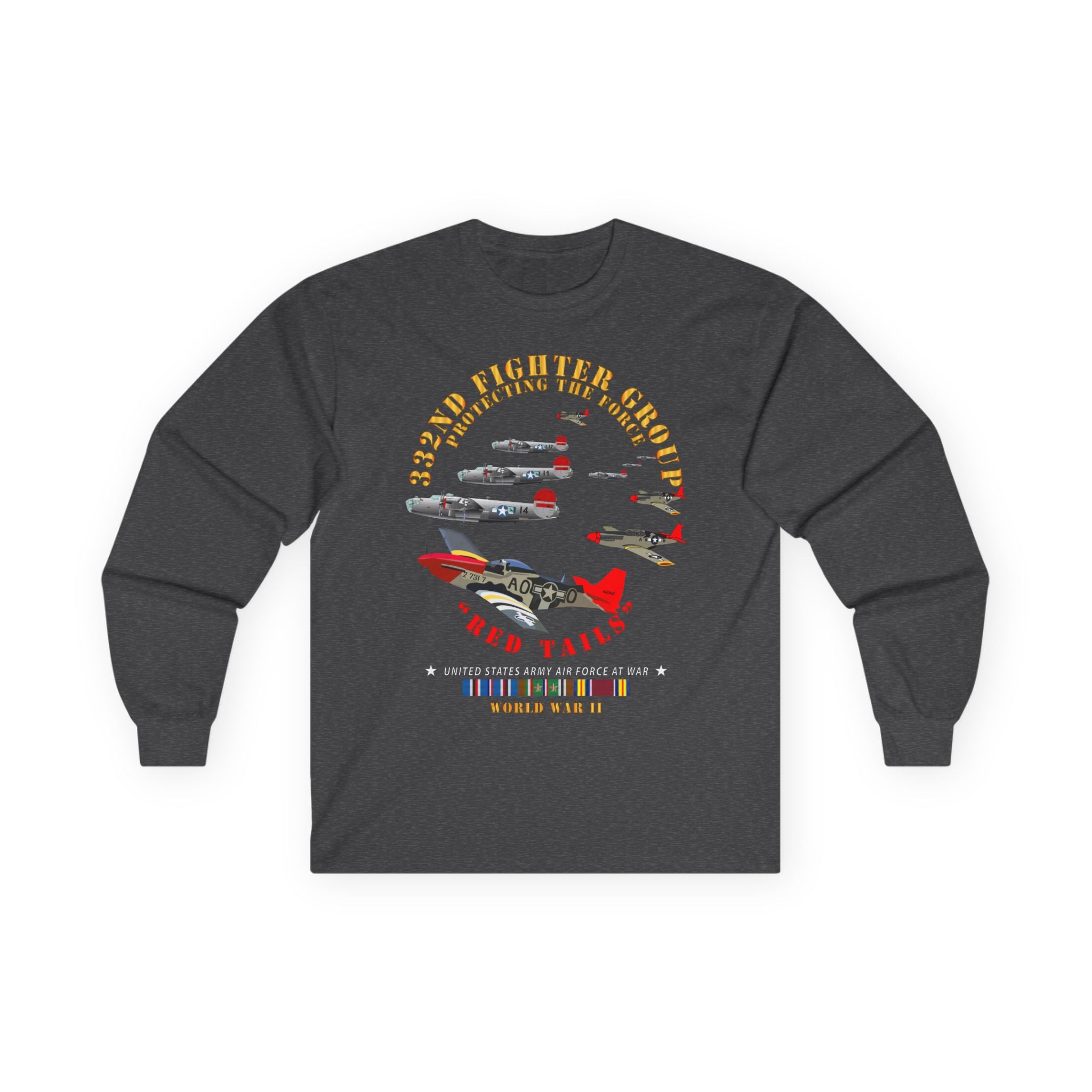 Unisex Long Sleeve Tee - Army - AAC - 332nd Fighter Group - Red Tails - Protect Force