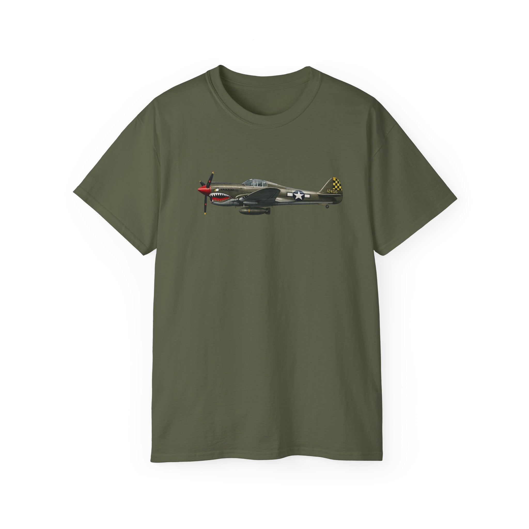 Unisex Ultra Cotton Tee - WWII - Fighter Aircraft - P-40 Warhawk - Profile - Left