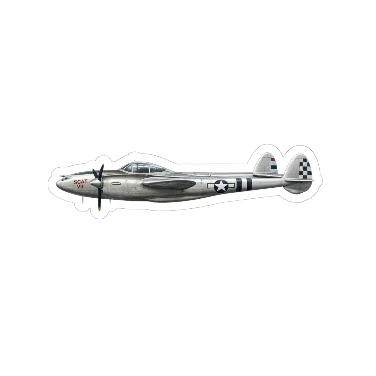 Kiss-Cut Stickers - WWII - Fighter Aircraft - P-38 Lightning - Profile - Left