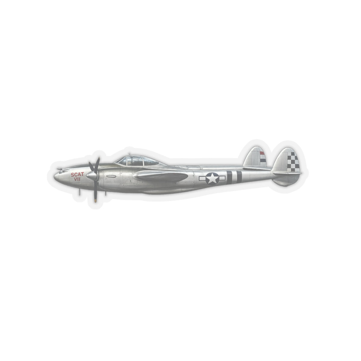 Kiss-Cut Stickers - WWII - Fighter Aircraft - P-38 Lightning - Profile - Left
