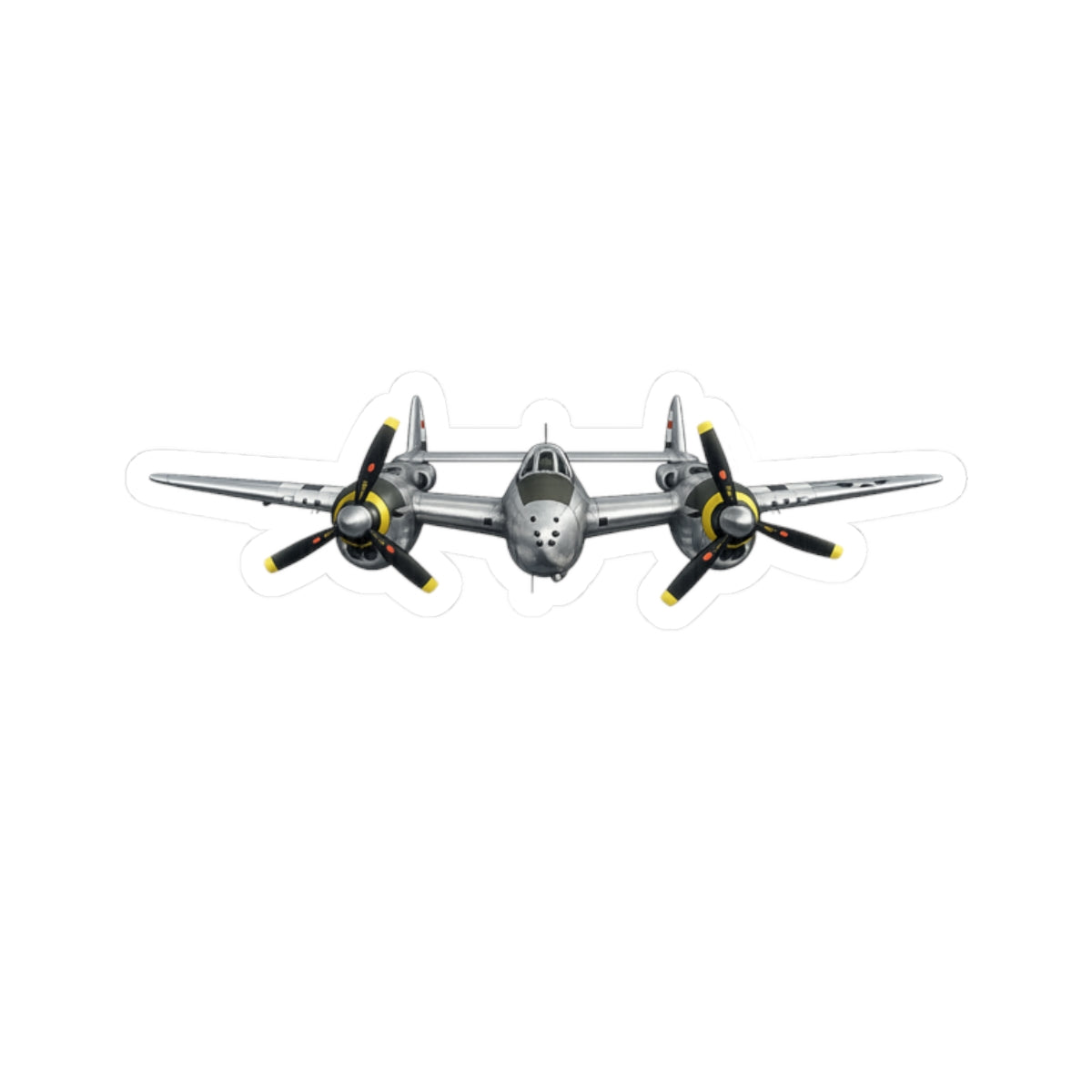 Kiss-Cut Stickers - WWII - Fighter Aircraft - P-38 Lightning - Profile - Head On
