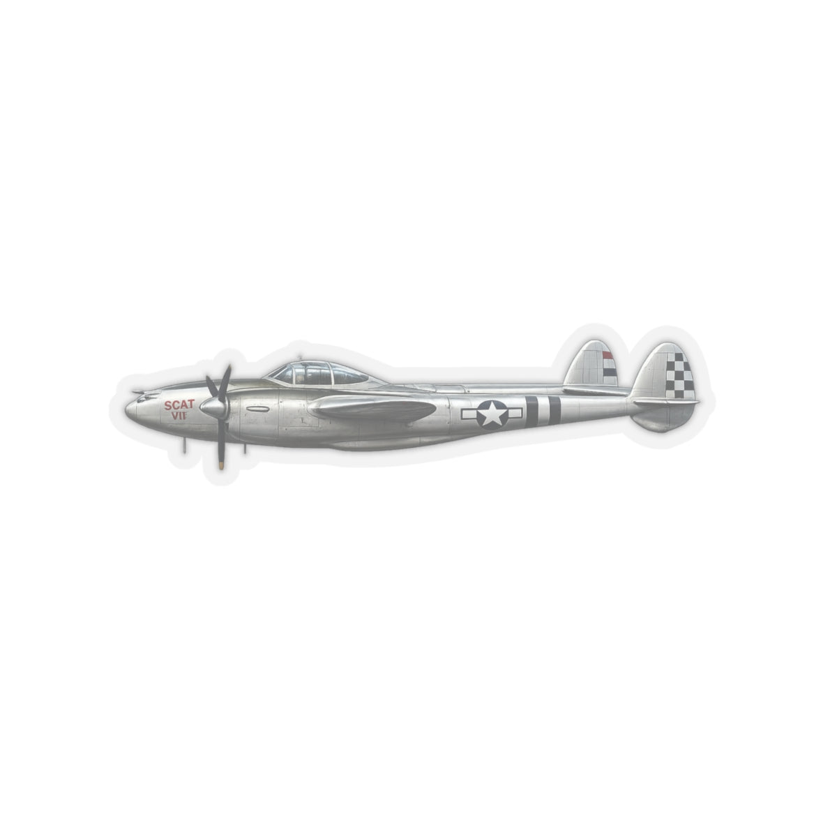 Kiss-Cut Stickers - WWII - Fighter Aircraft - P-38 Lightning - Profile - Left