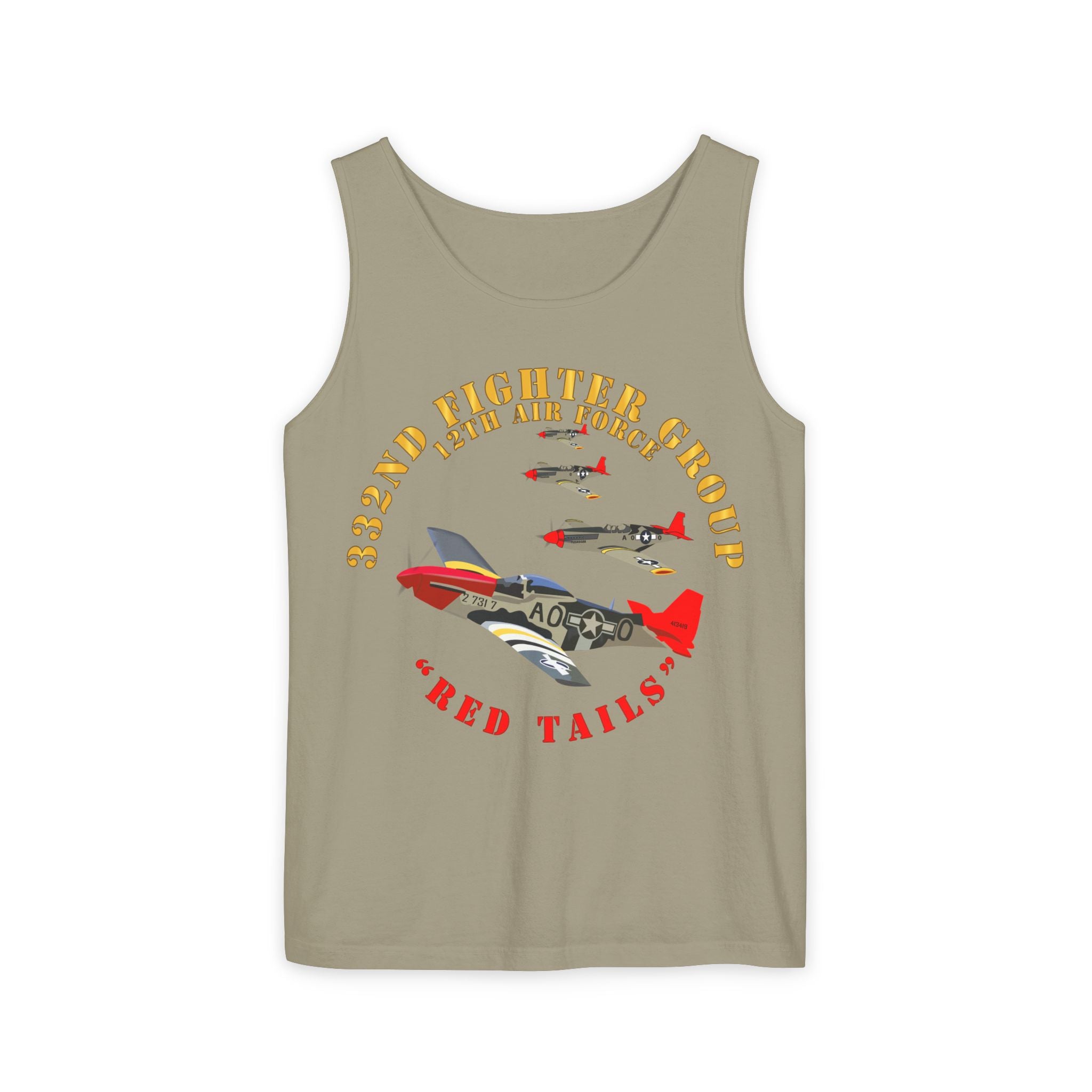 Unisex Garment-Dyed Tank Top - Army - AAC - 332nd Fighter Group - 12th AF - Red Tails v1