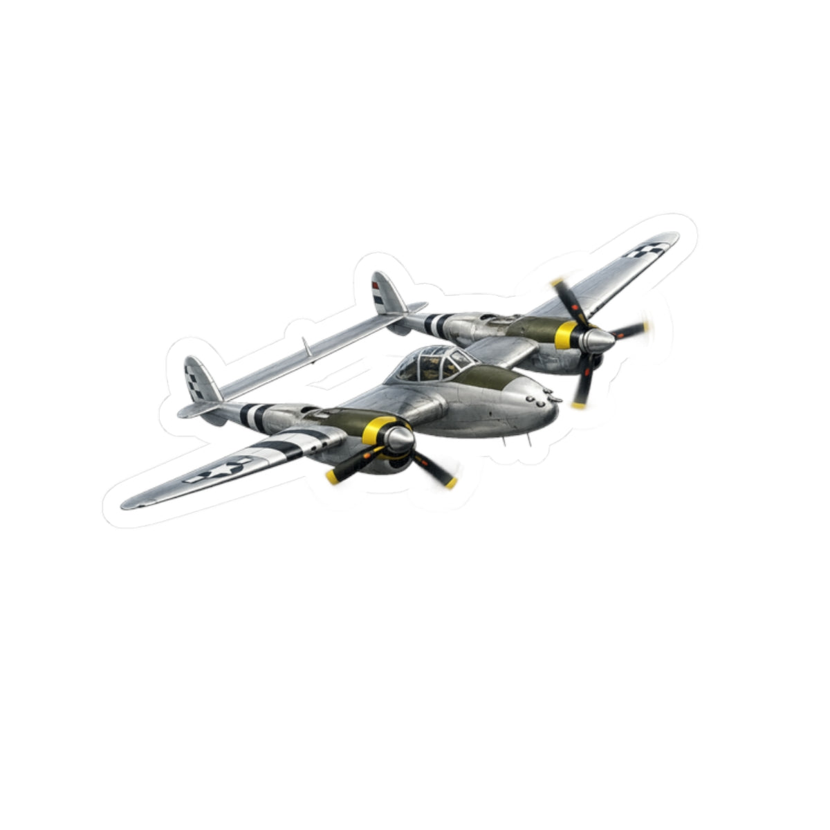 Kiss-Cut Stickers - WWII - Fighter Aircraft - P-38 Lightning - Profile - Banking Right