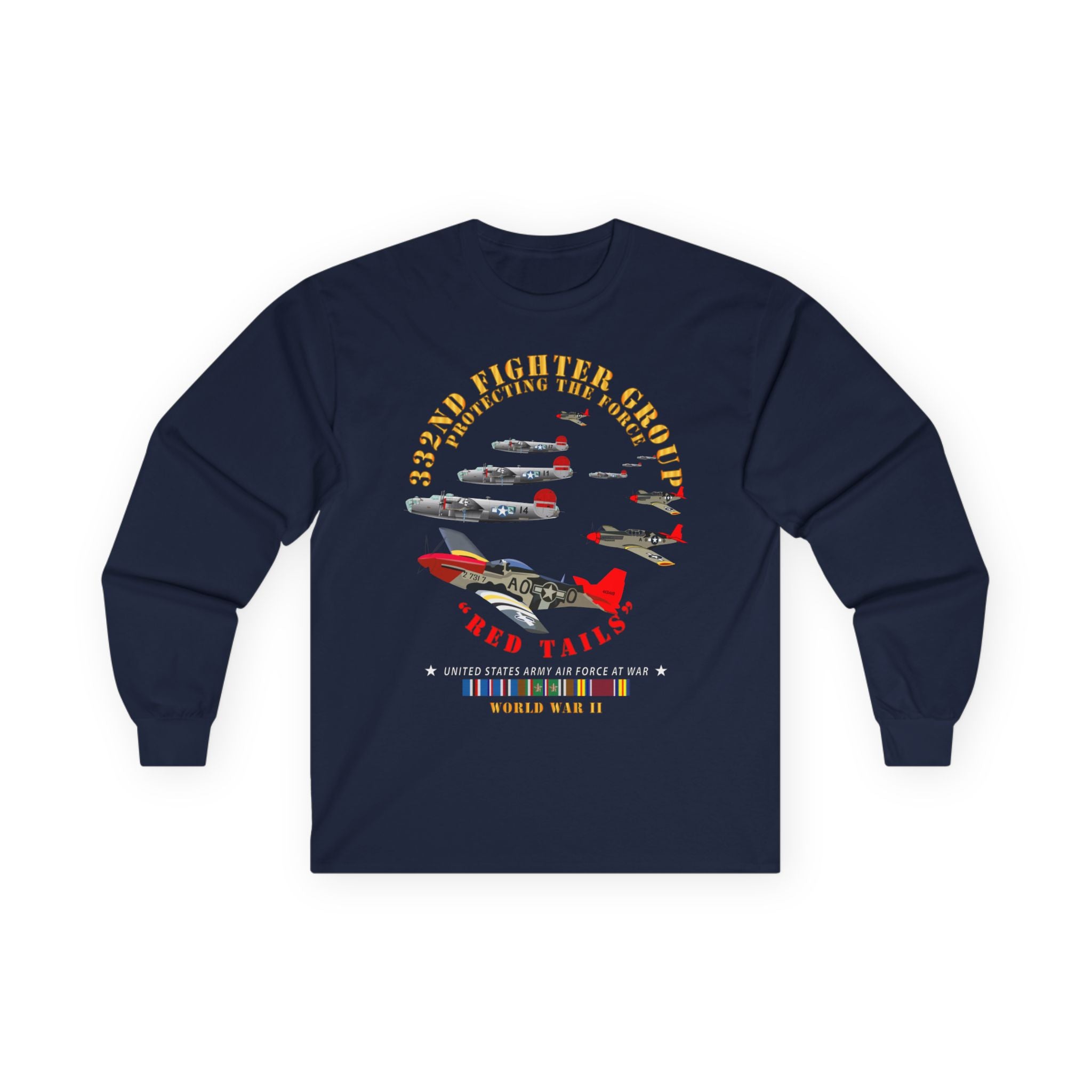 Unisex Long Sleeve Tee - Army - AAC - 332nd Fighter Group - Red Tails - Protect Force